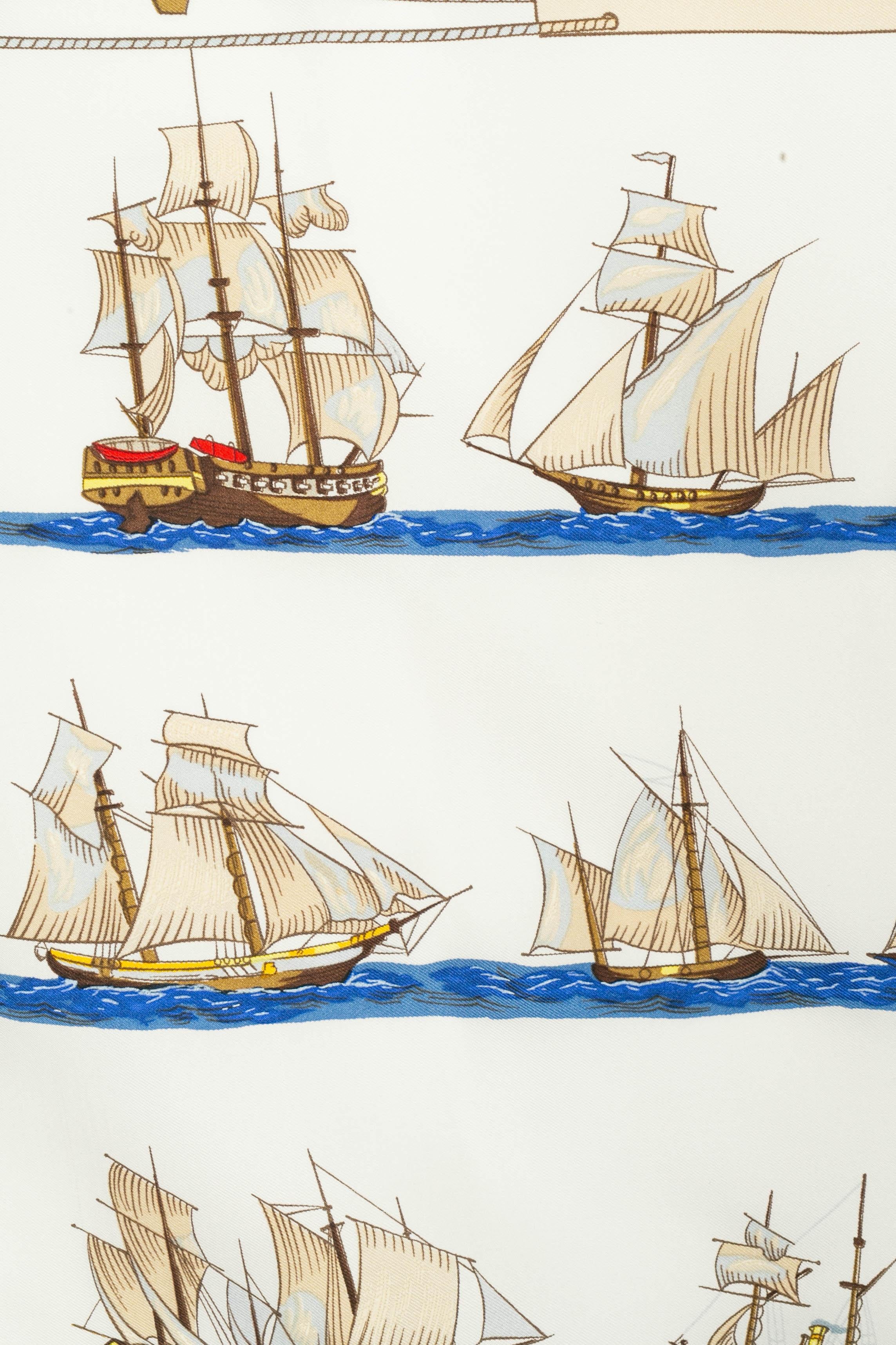 Hermès foulard 'Navires d'Europe à voiles mixtes et à vapeur In Excellent Condition For Sale In SAINT-OUEN-SUR-SEINE, FR