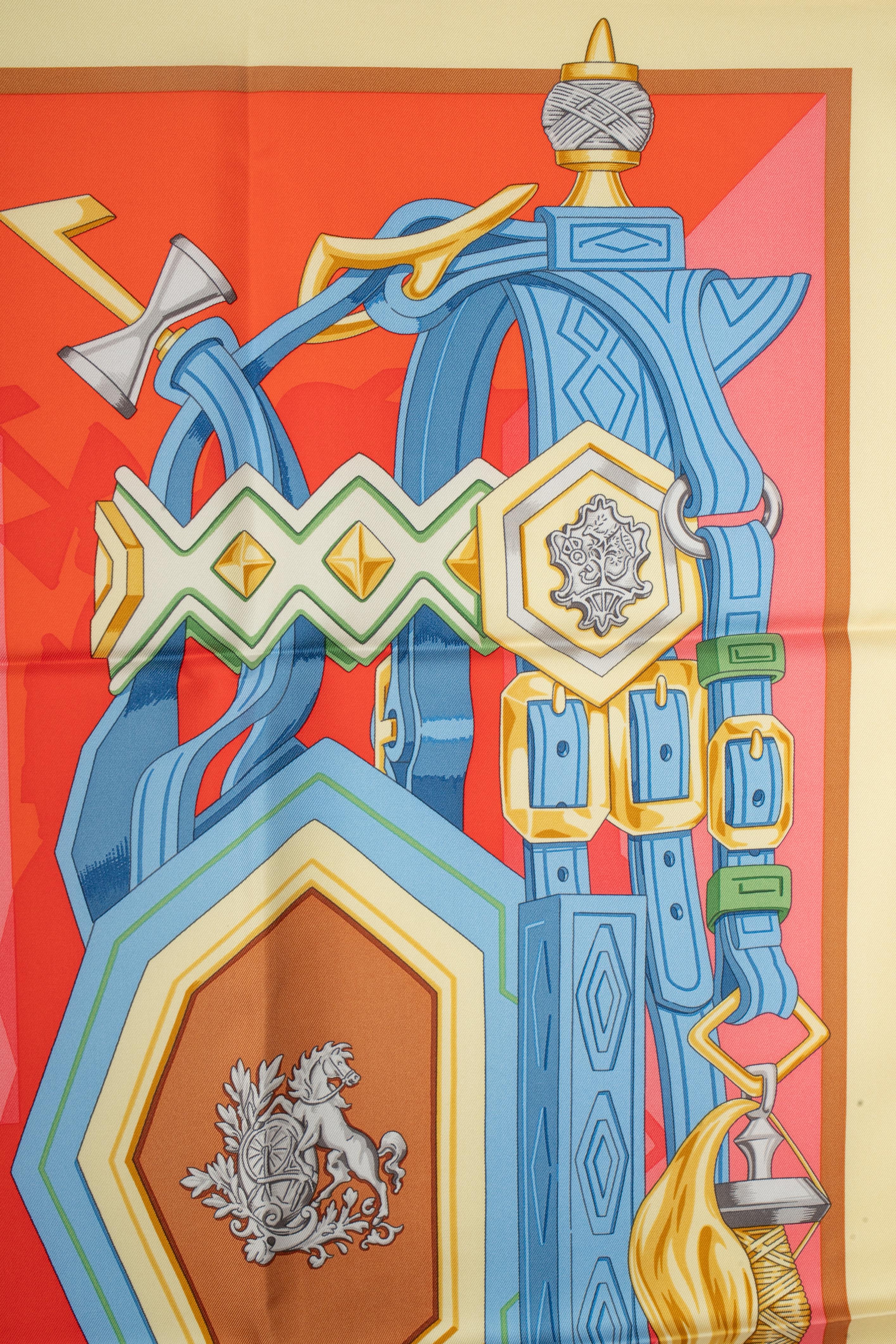 Beige Hermès foulard / scarf 'Bridles and destiny' in vendita