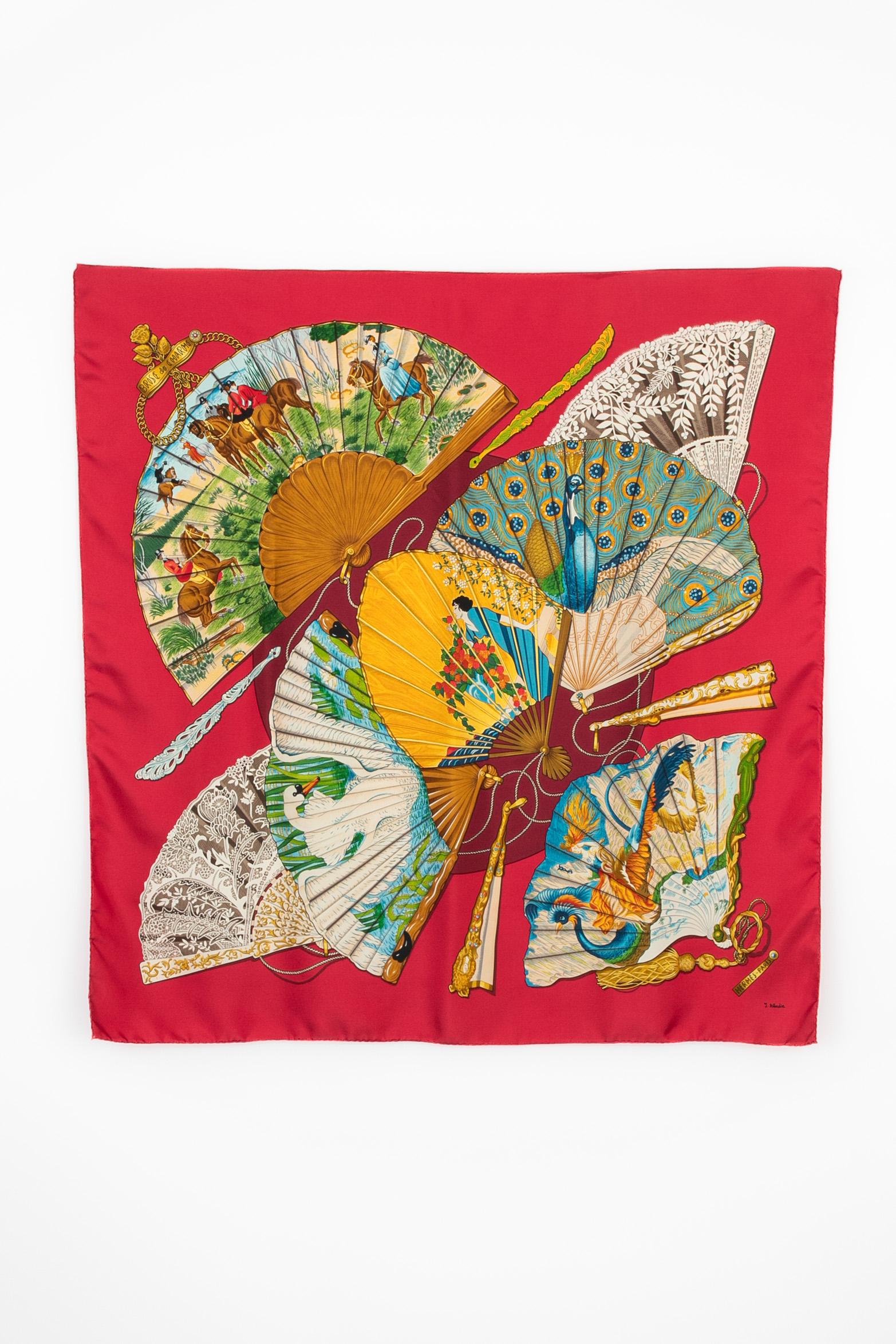 HERMÈS - (Made in France) Silk twill foulard illustrated with the 