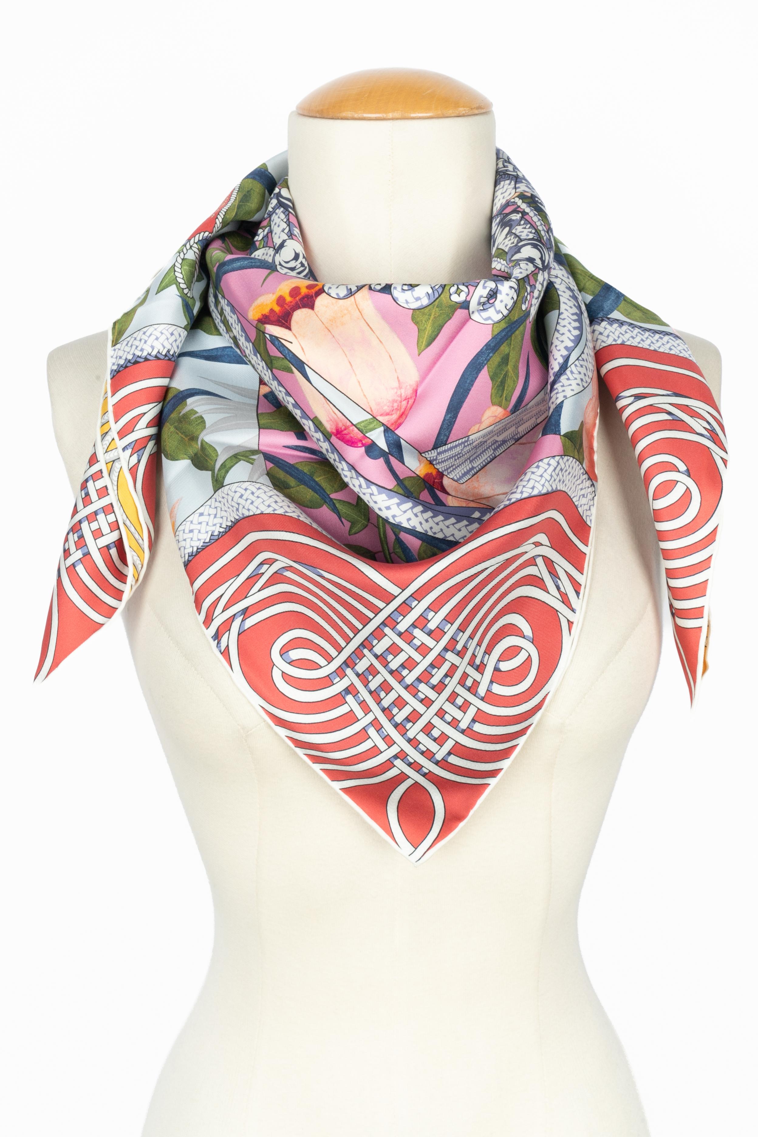Hermès foulard / scarf 'flower brandenburgs' dual-sided en venta 5