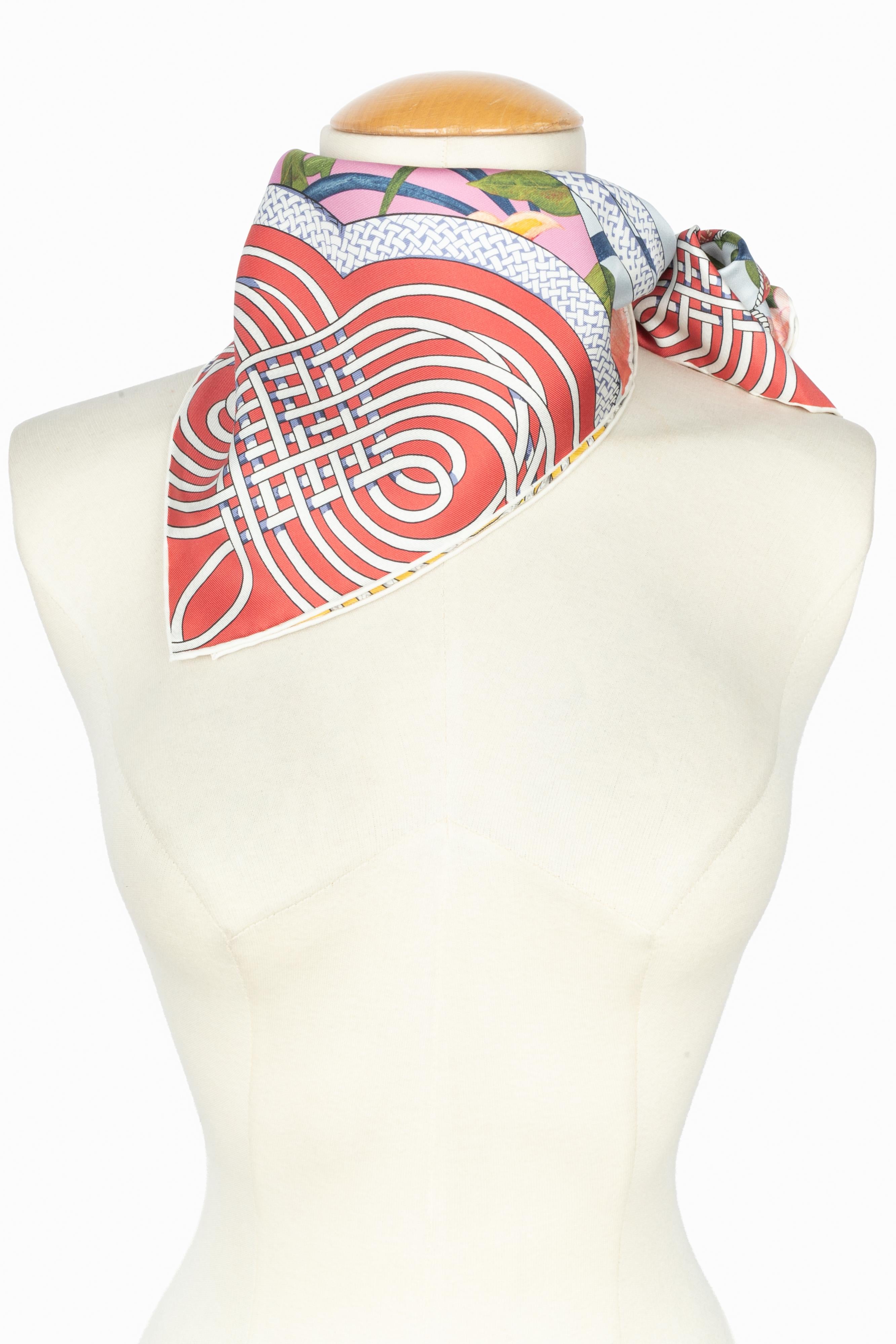 Hermès foulard / scarf 'flower brandenburgs' dual-sided en venta 6