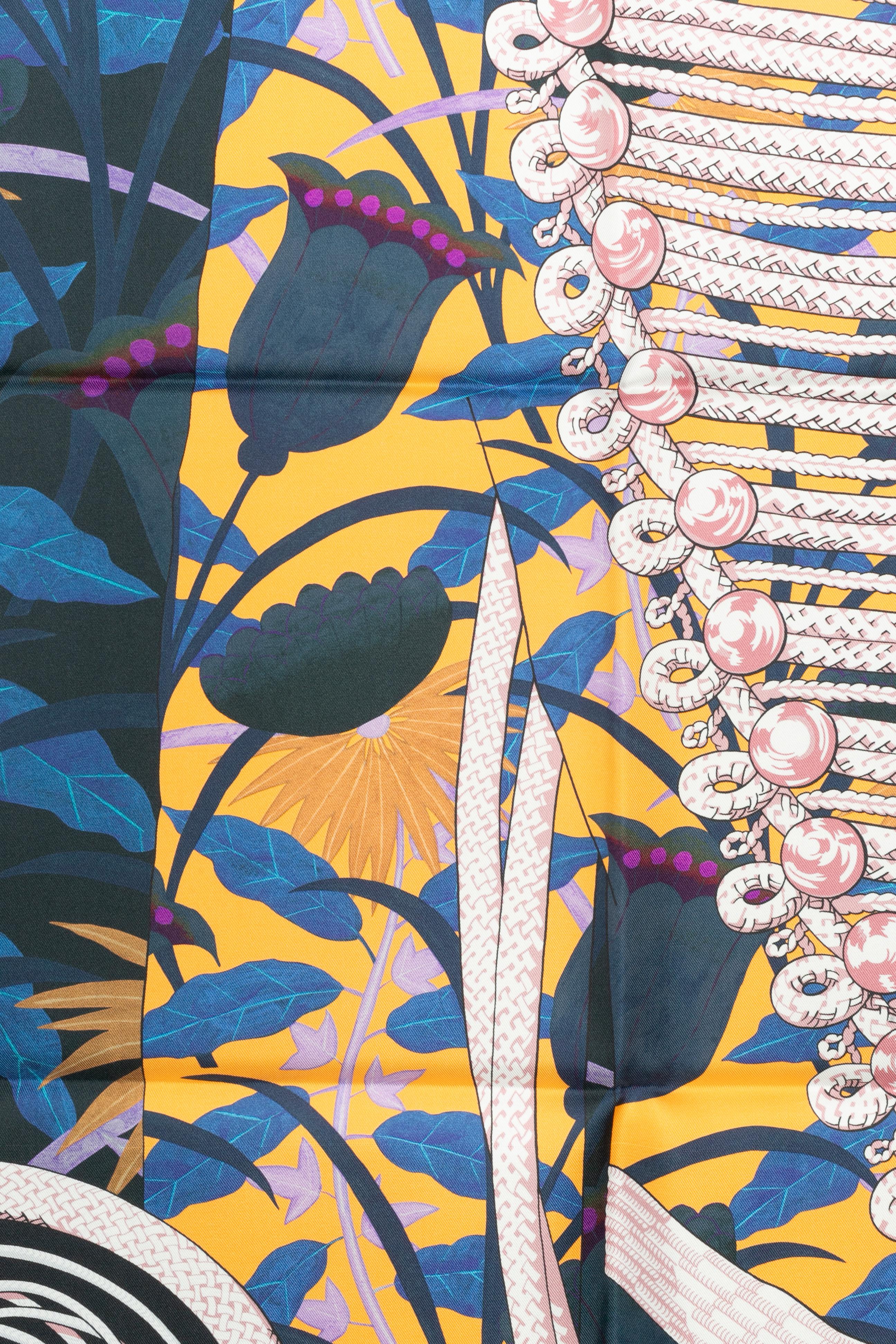 Hermès foulard / scarf 'flower brandenburgs' dual-sided en venta 1