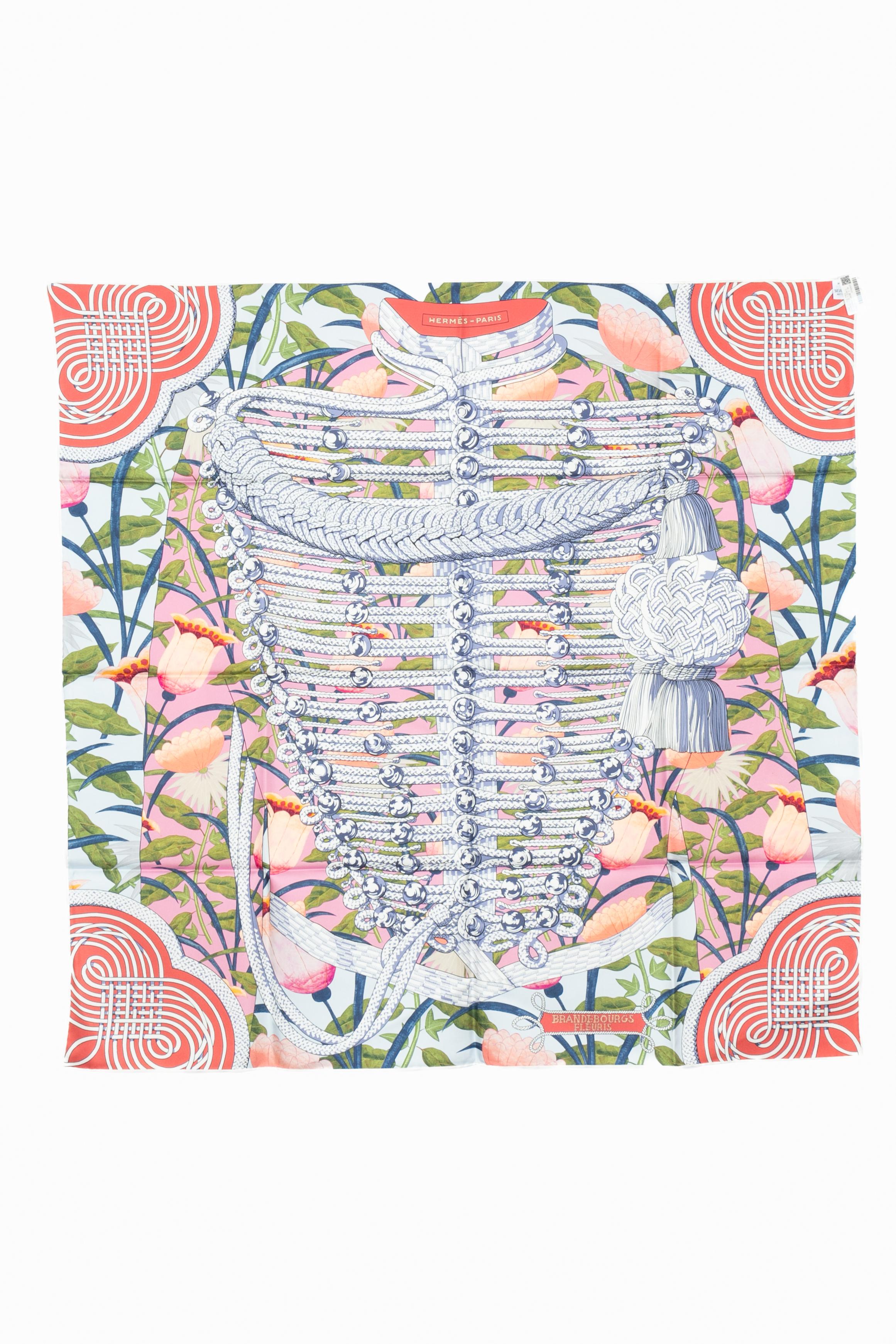 Hermès foulard / scarf 'flower brandenburgs' dual-sided en venta 2