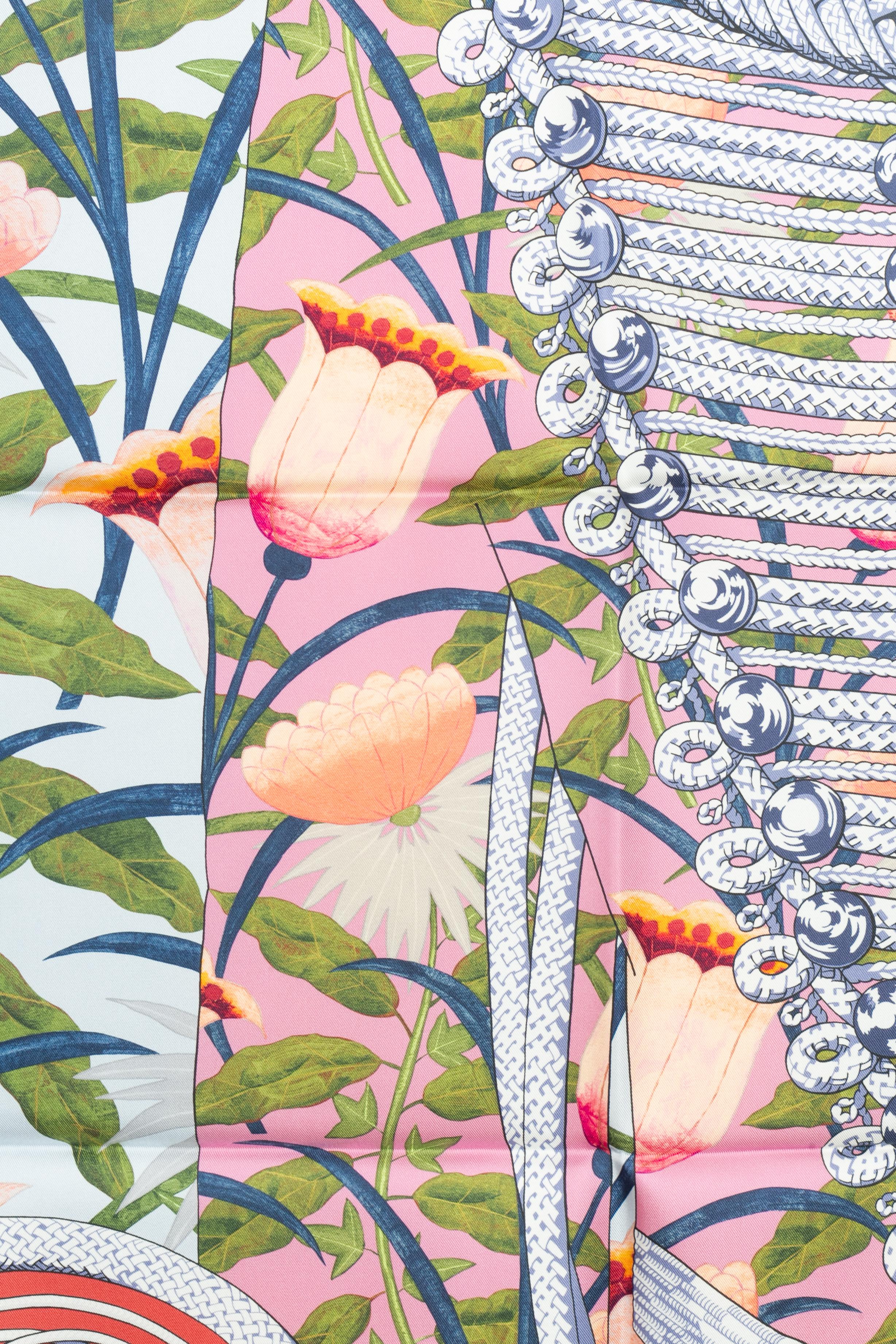 Hermès foulard / scarf 'flower brandenburgs' dual-sided en venta 3