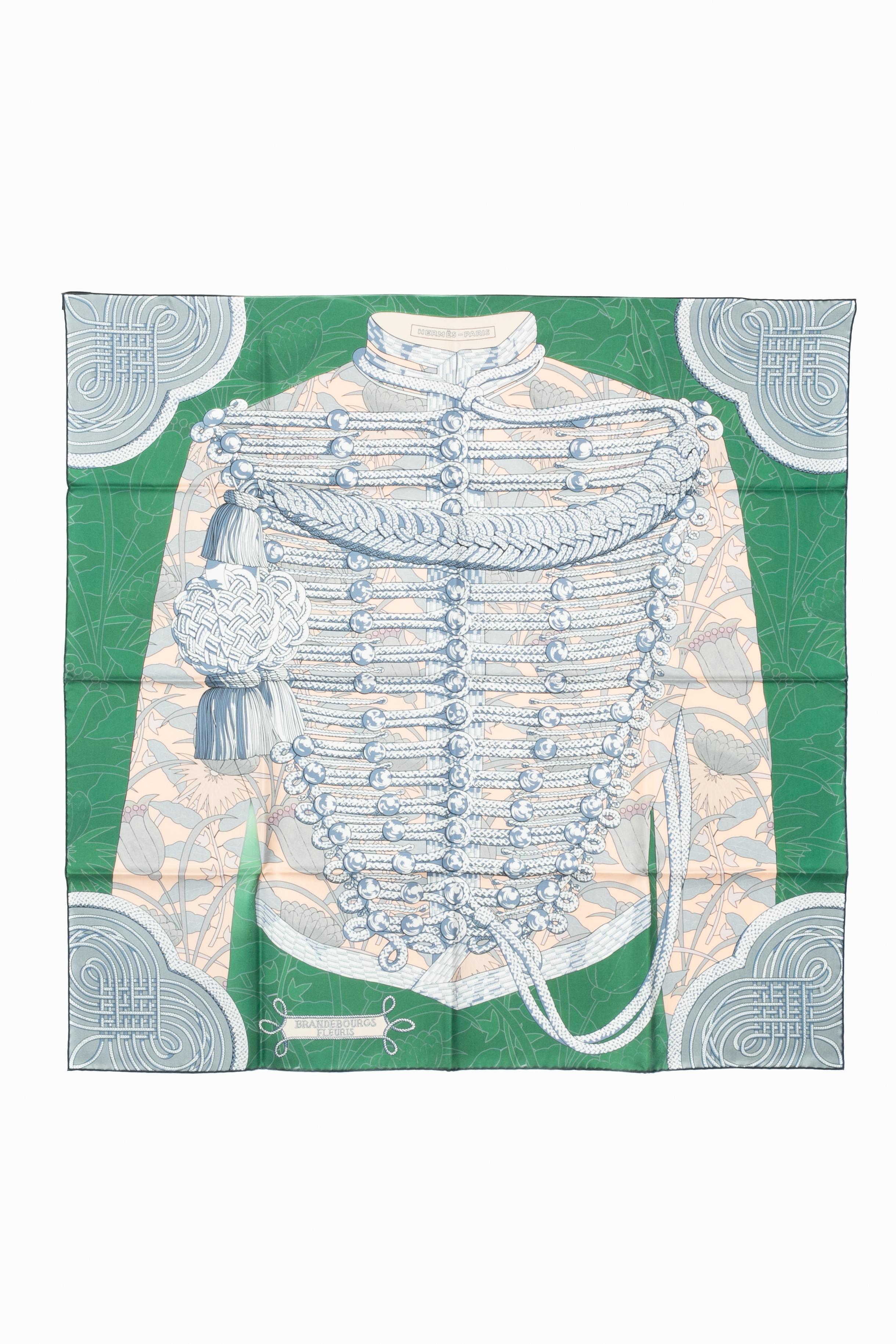 Hermès foulard / scarf 'flower brandenburgs' dual-sided en venta 3