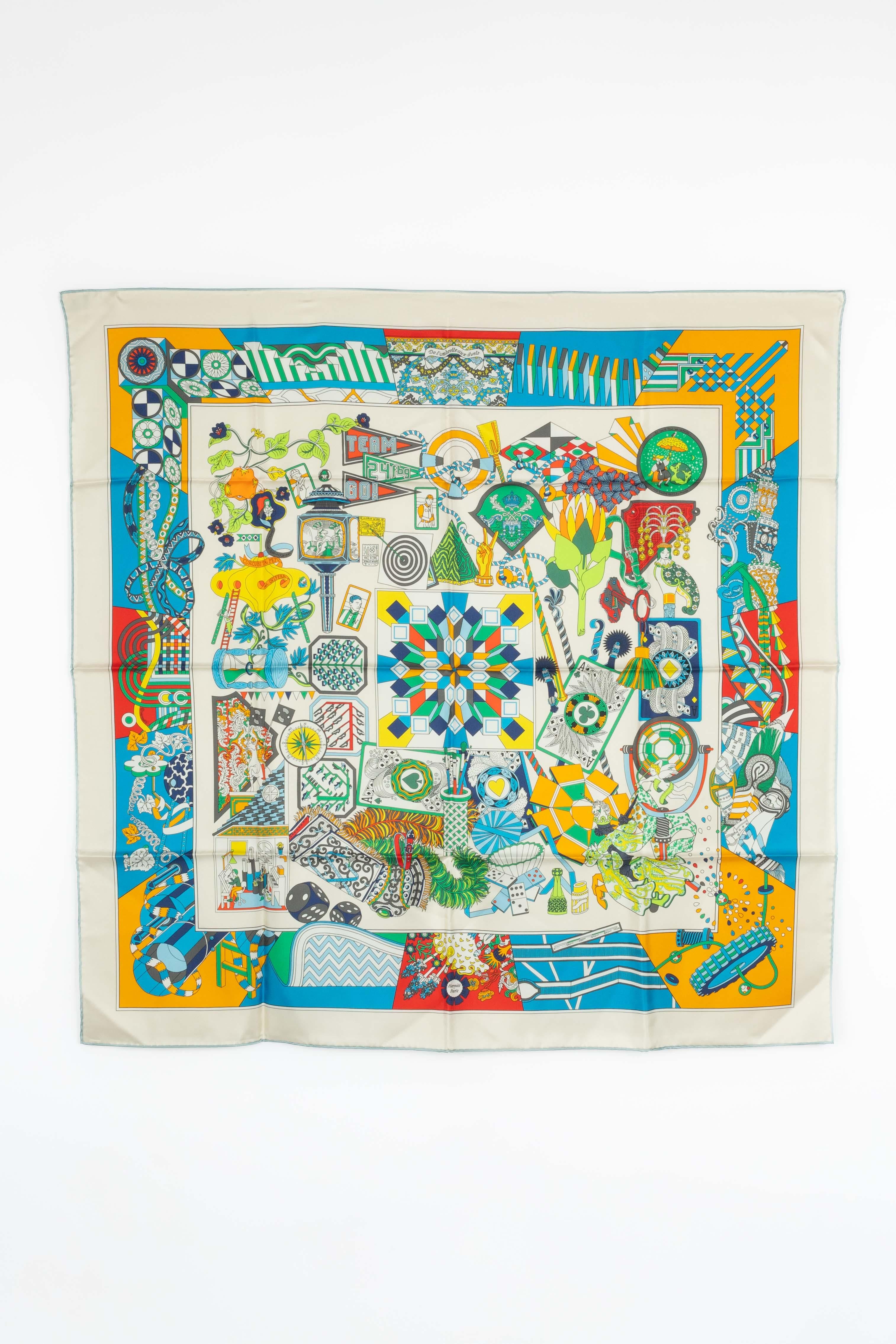 HERMÈS - (Made in France) Dual-sided silk twill foulard with the 