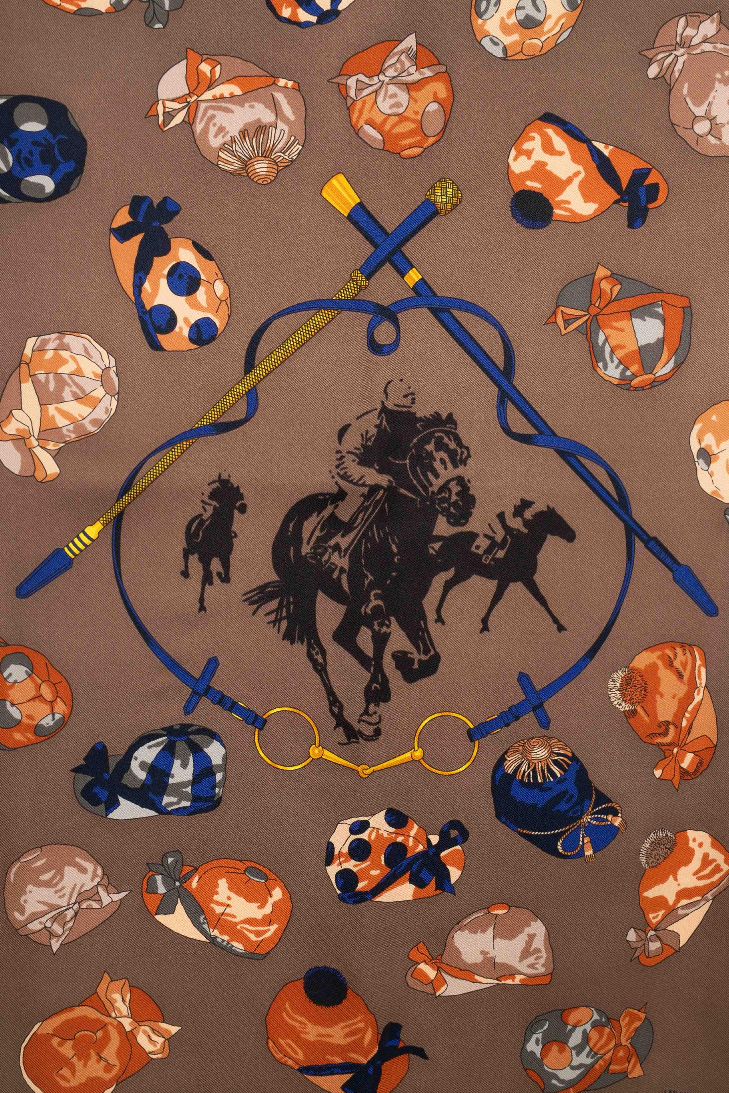 Gray Hermès foulard / scarf 'Jockey' For Sale