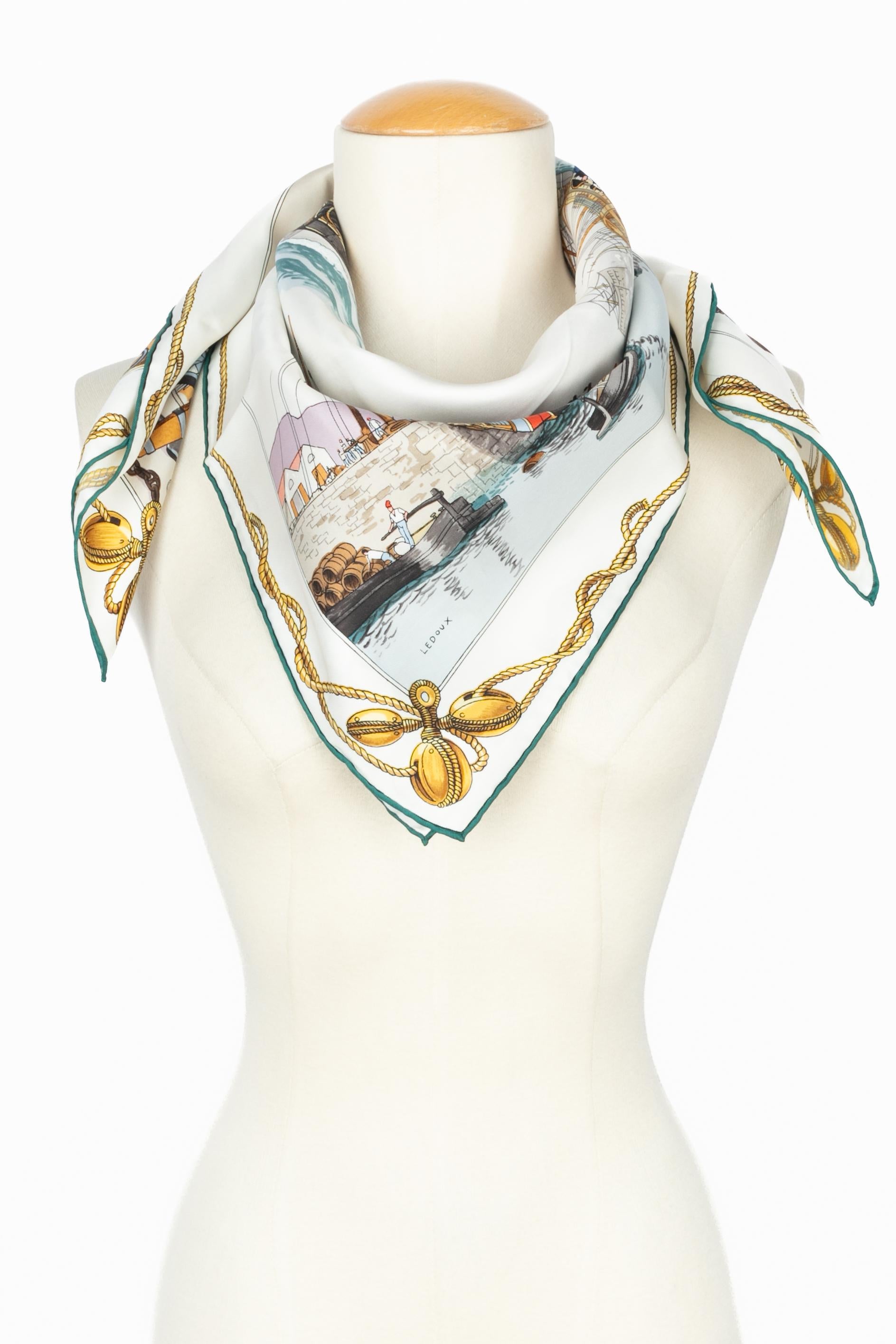 Hermès foulard / scarf 'La Flore Frégate de 28 canons' en venta 5