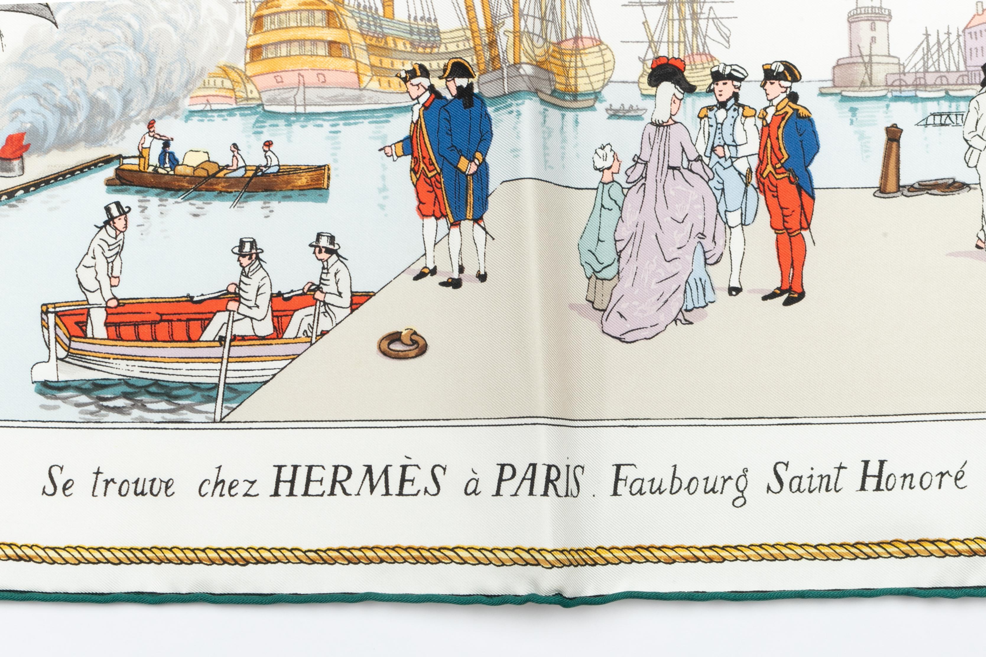 Hermès foulard / scarf 'La Flore Frégate de 28 canons' en Excelente estado para la venta en SAINT-OUEN-SUR-SEINE, FR