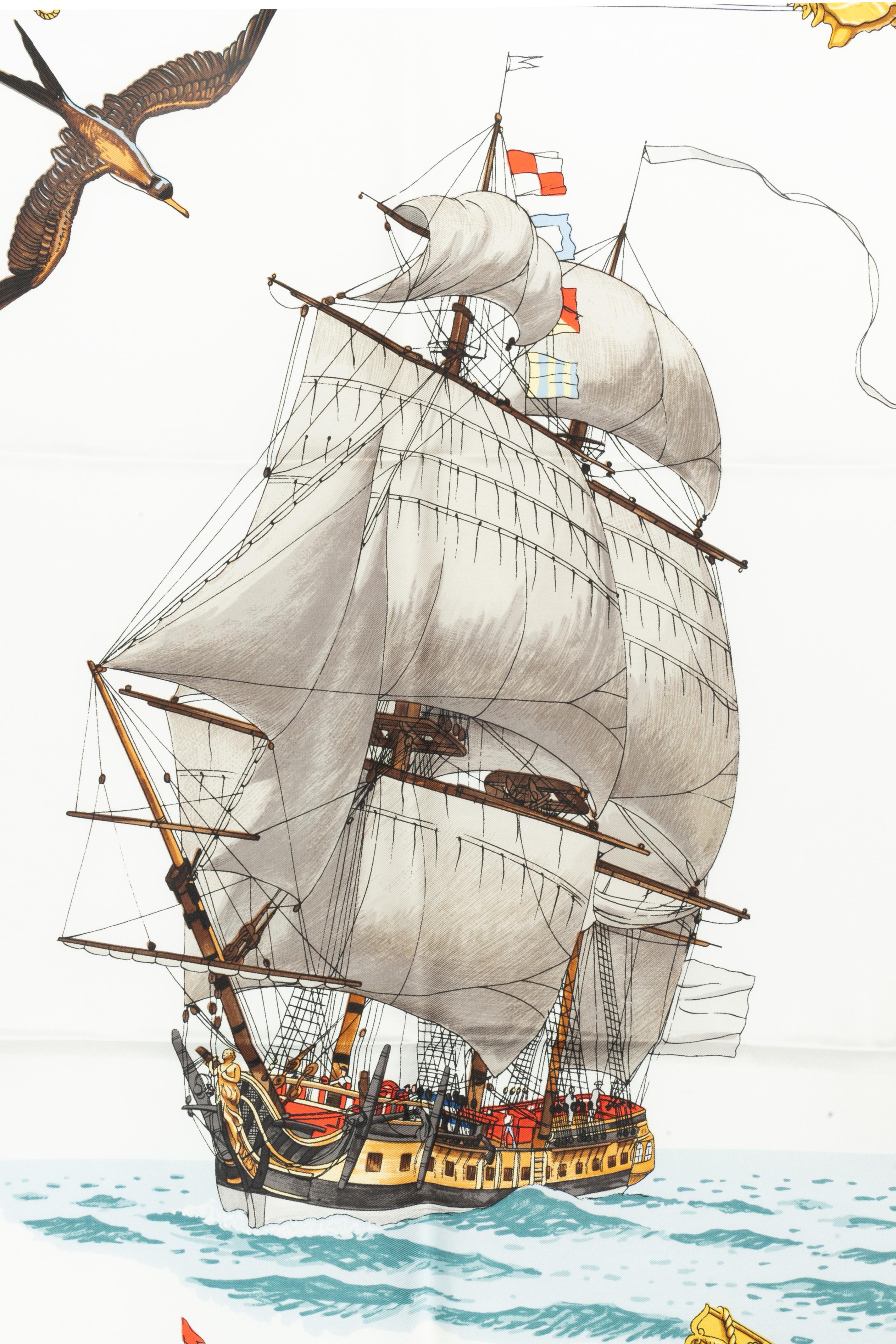 Femenino o masculino Hermès foulard / scarf 'La Flore Frégate de 28 canons' en venta