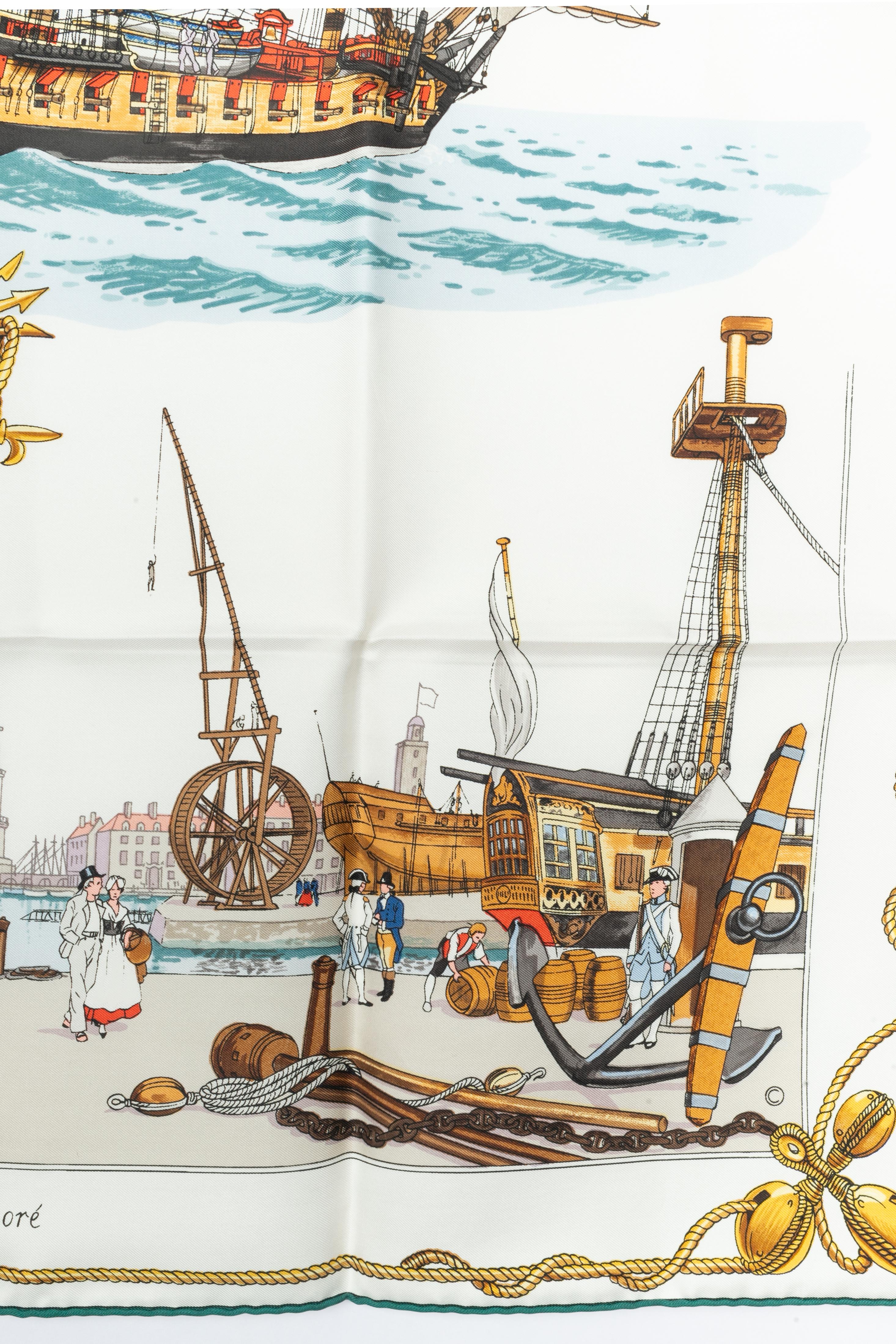 Hermès foulard / scarf 'La Flore Frégate de 28 canons' en venta 1