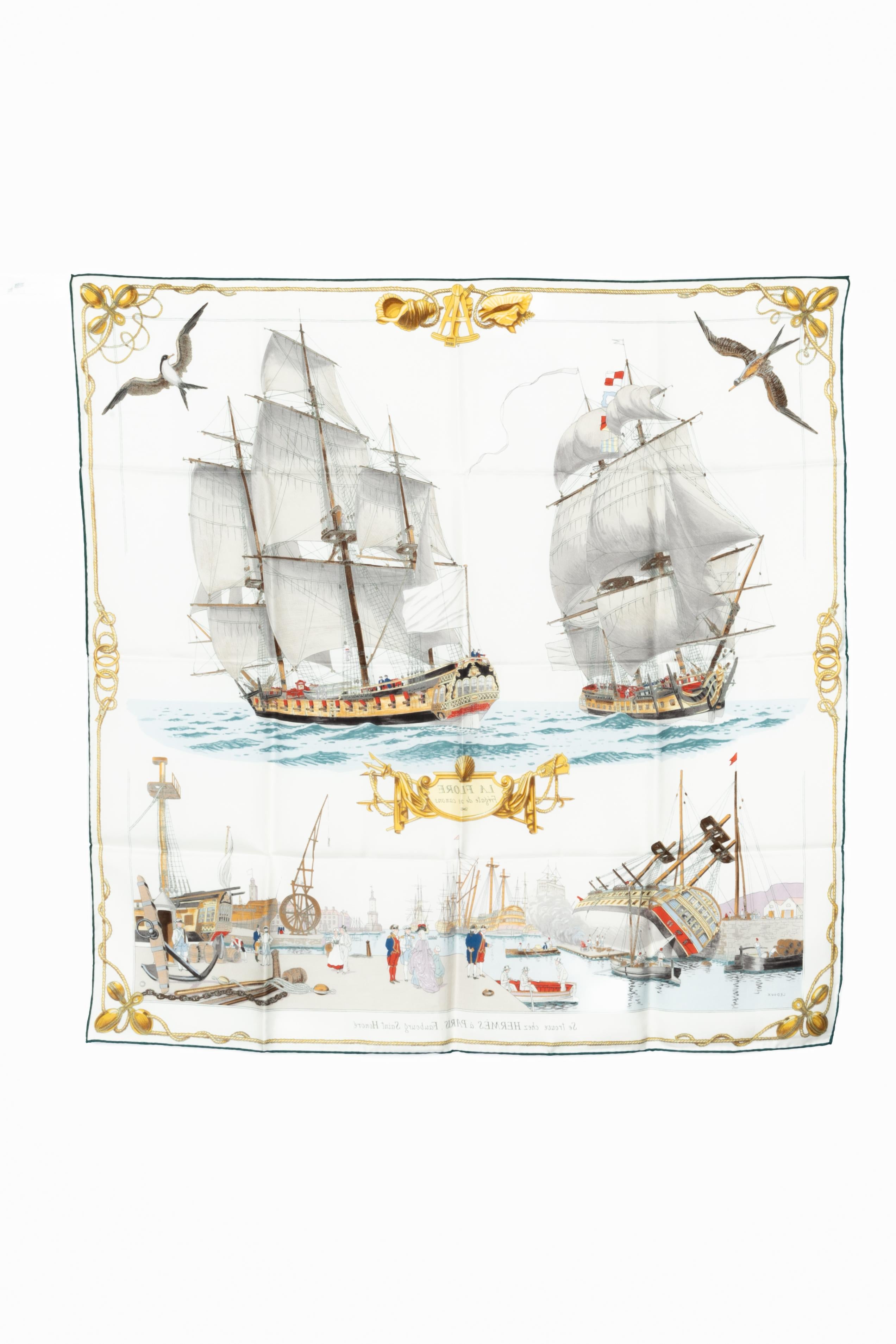 Hermès foulard / scarf 'La Flore Frégate de 28 canons' en venta 2