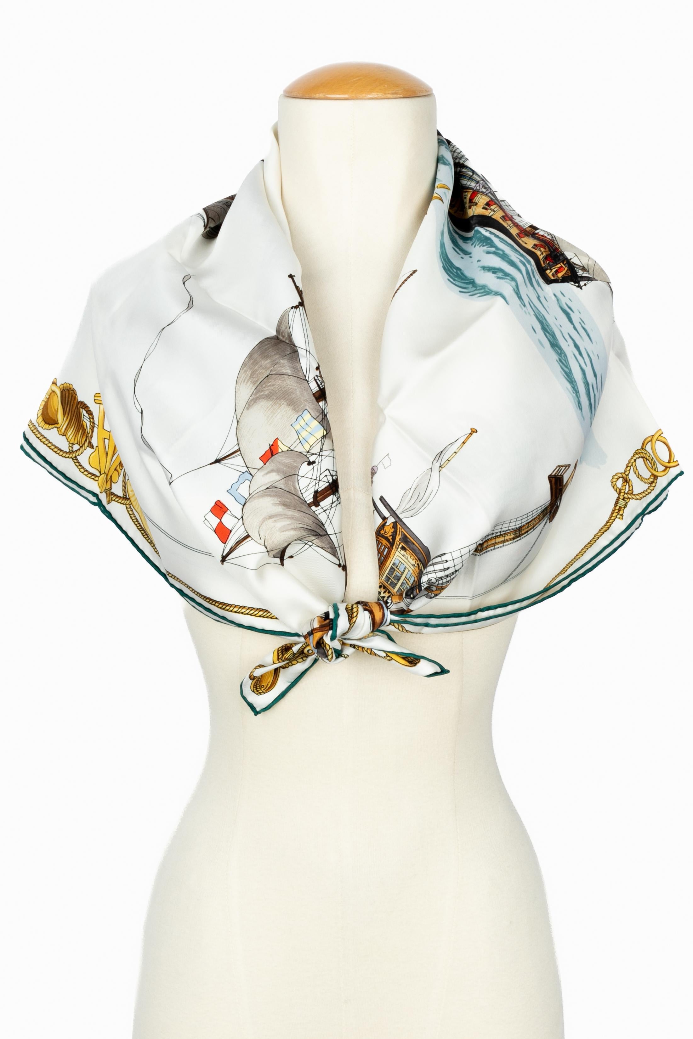Hermès foulard / scarf 'La Flore Frégate de 28 canons' en venta 3