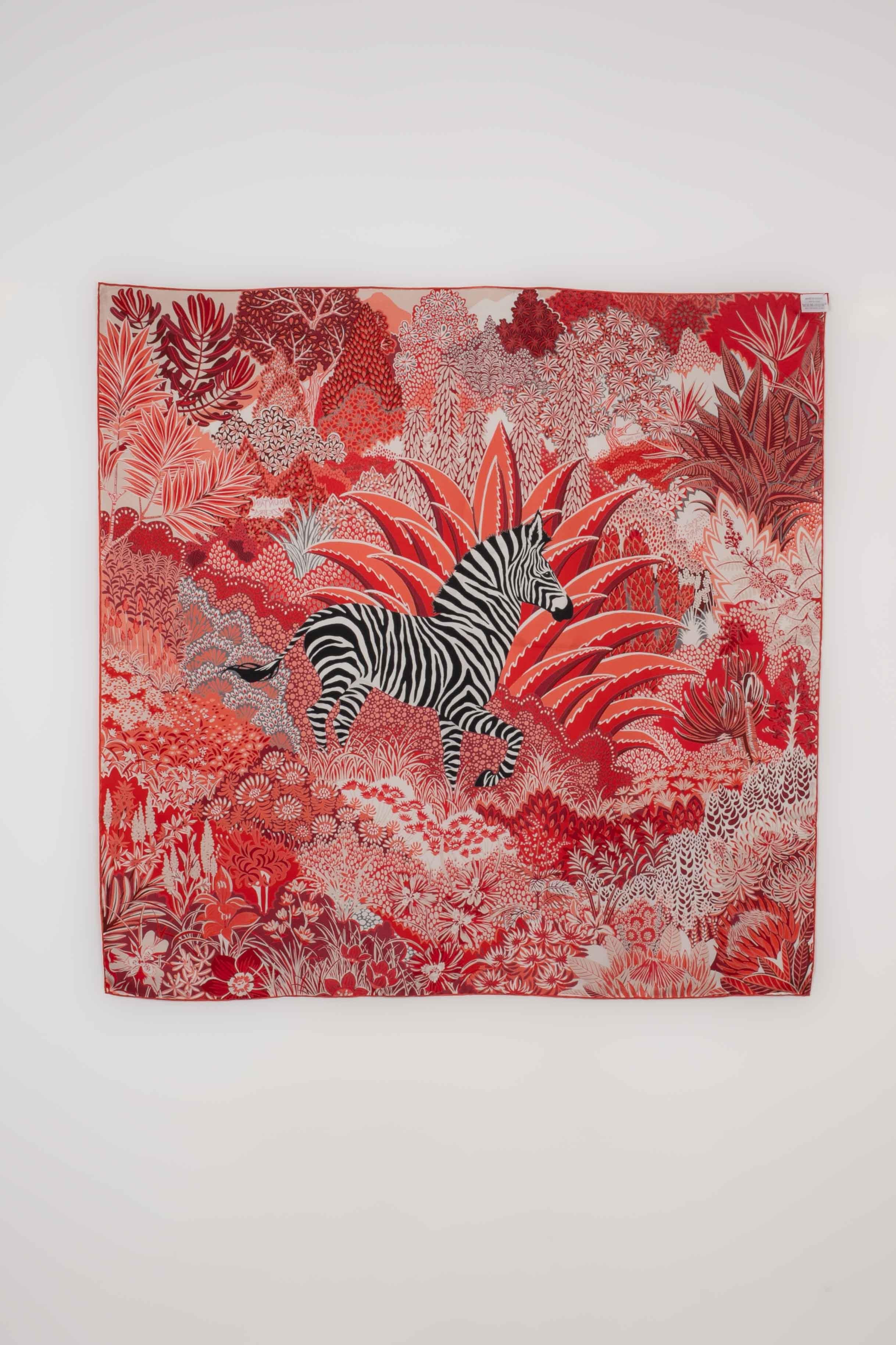 Red Hermès foulard / scarf 'Mountain zebra'