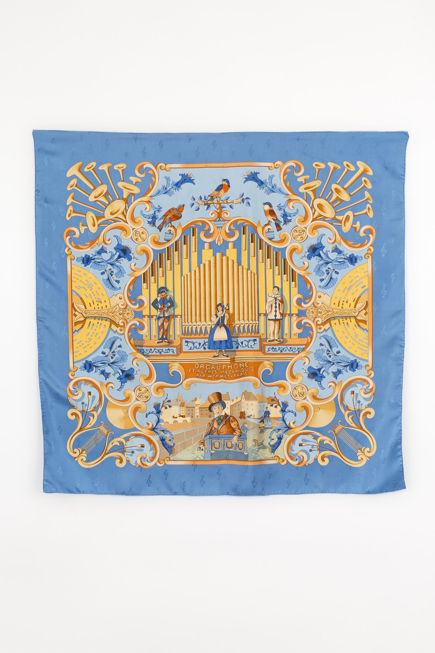 Hermès - (Made in France) Foulard in twill di seta blu con il tema 