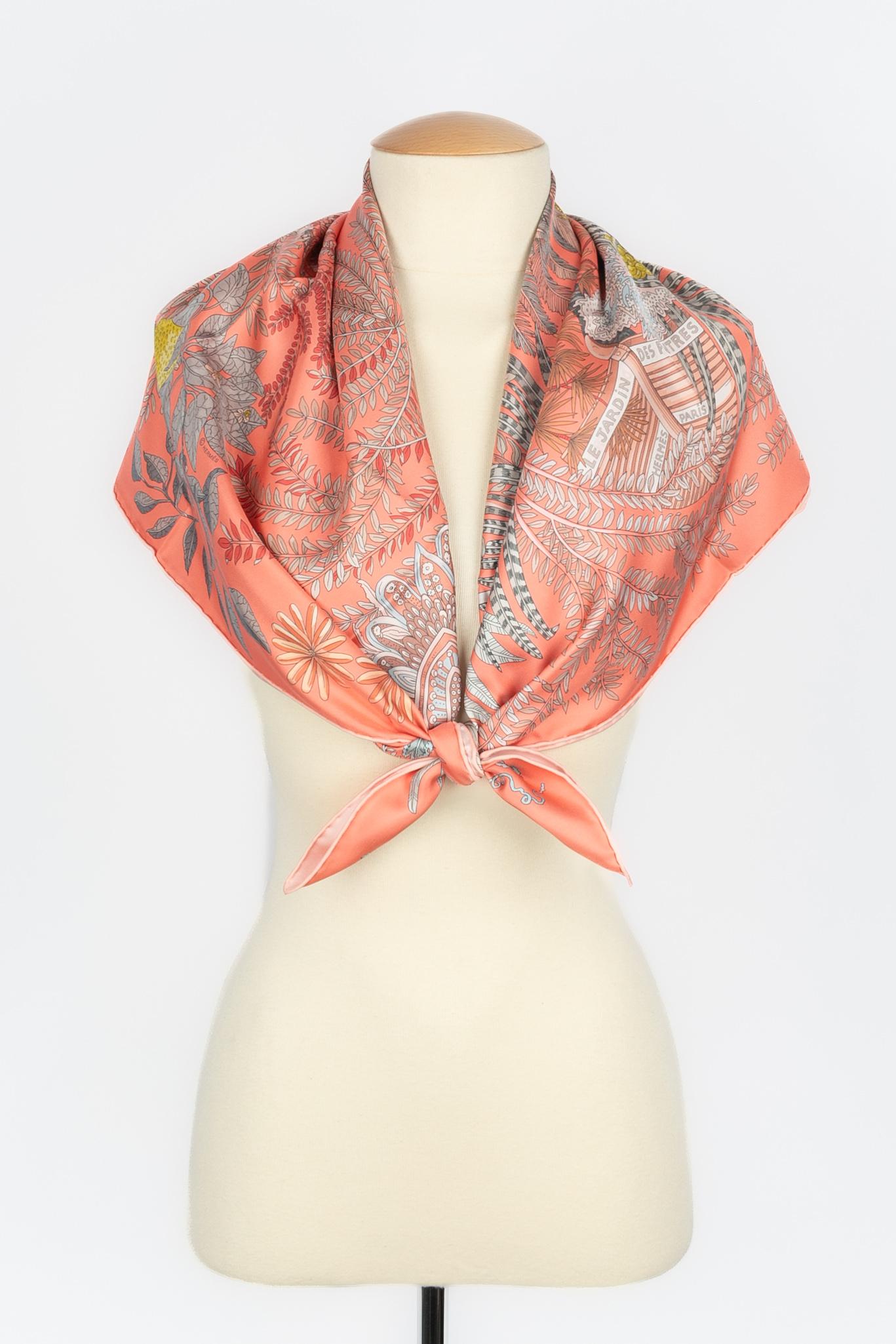 HERMÈS - (Made in France) Dual-sided silk twill foulard topstitched by hand with the 