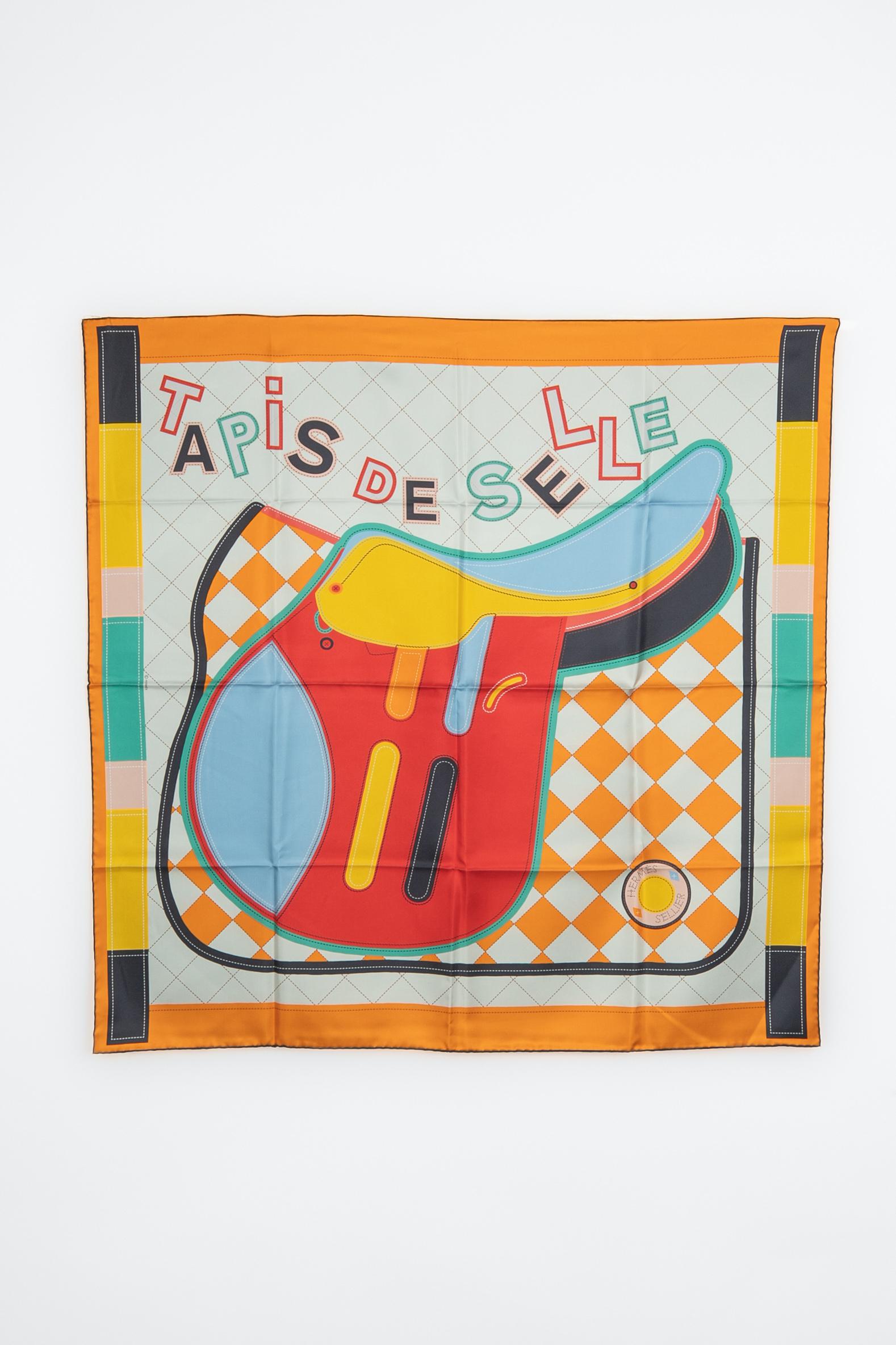 HERMÈS - (Made in France) Dual-sided silk twill foulard topstitched by hand with the 