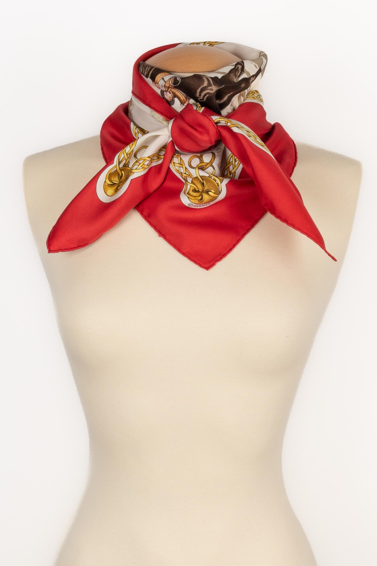Beige Hermès foulard / scarf 'The dresses' For Sale