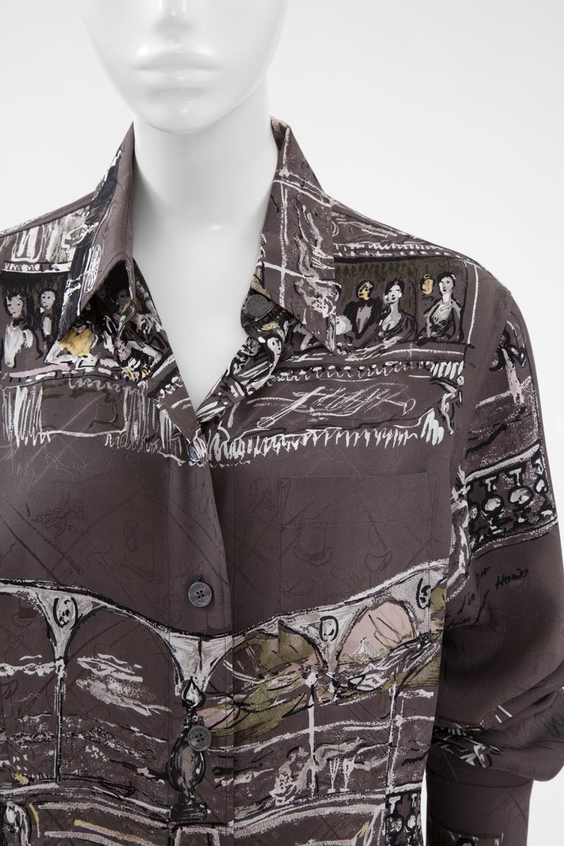 Black Hermes Silk Jacquard Shirt Blouse, Fall-Winter 2006-2007