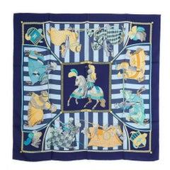 Hermès Foulard Soie Carré 90 Chocs en plume 1995s Navy Silk Scarf