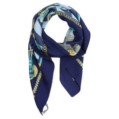 Hermès Foulard Soie Carré 90 Chocs en plume 1995s Sciarpa di Seta Navy
