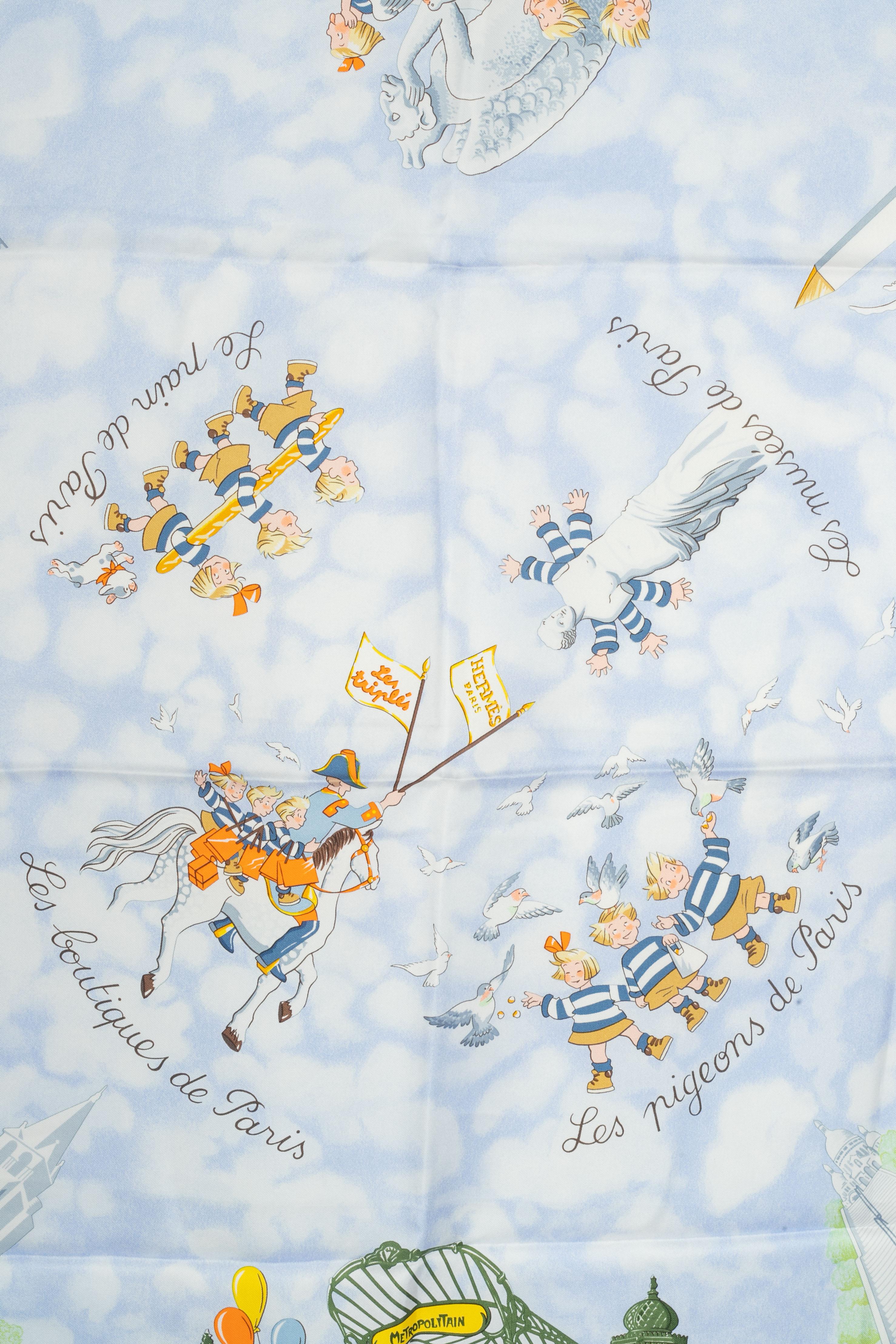 Gris Foulard Hermès 'The Triplets' (Les Triplettes) en vente