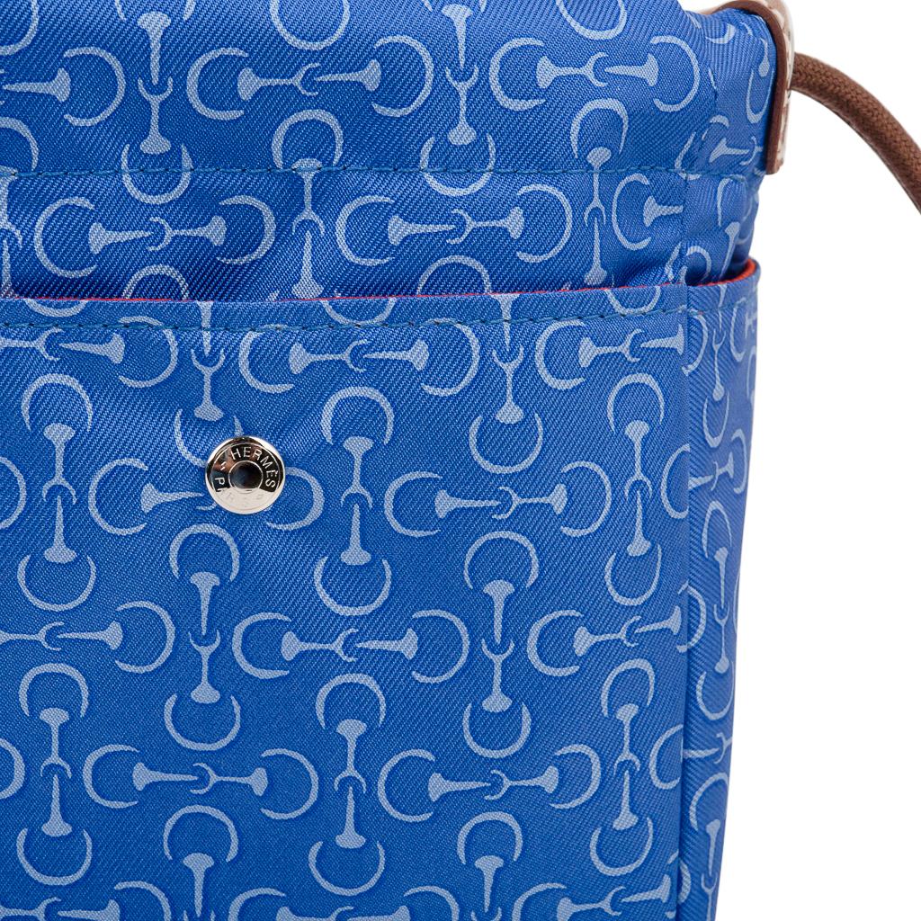 Blue Hermes Fourbi 20 Handbag Pouch Silk Fauve Barenia Leather Palladium Hardware New