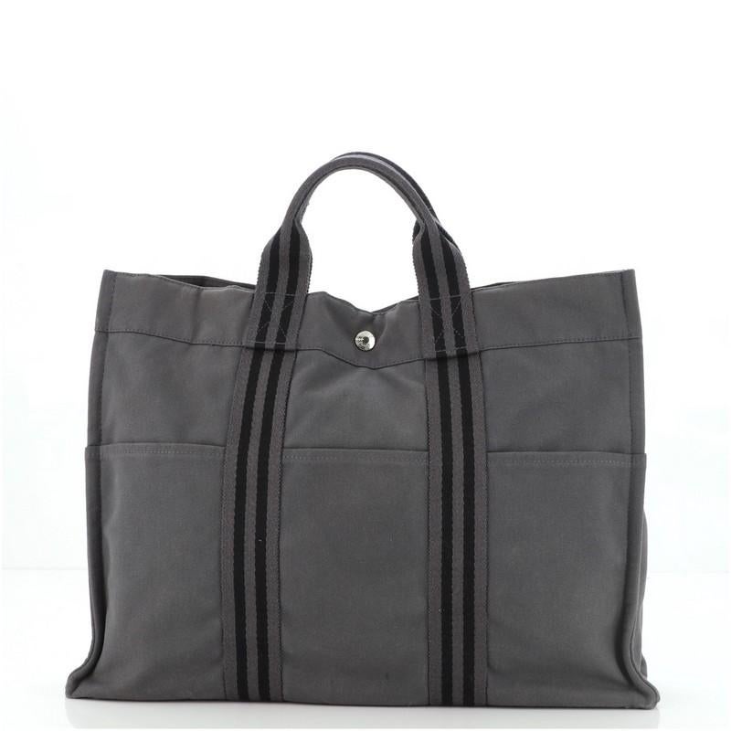 Black Hermes Fourre Tout Tote Toile MM