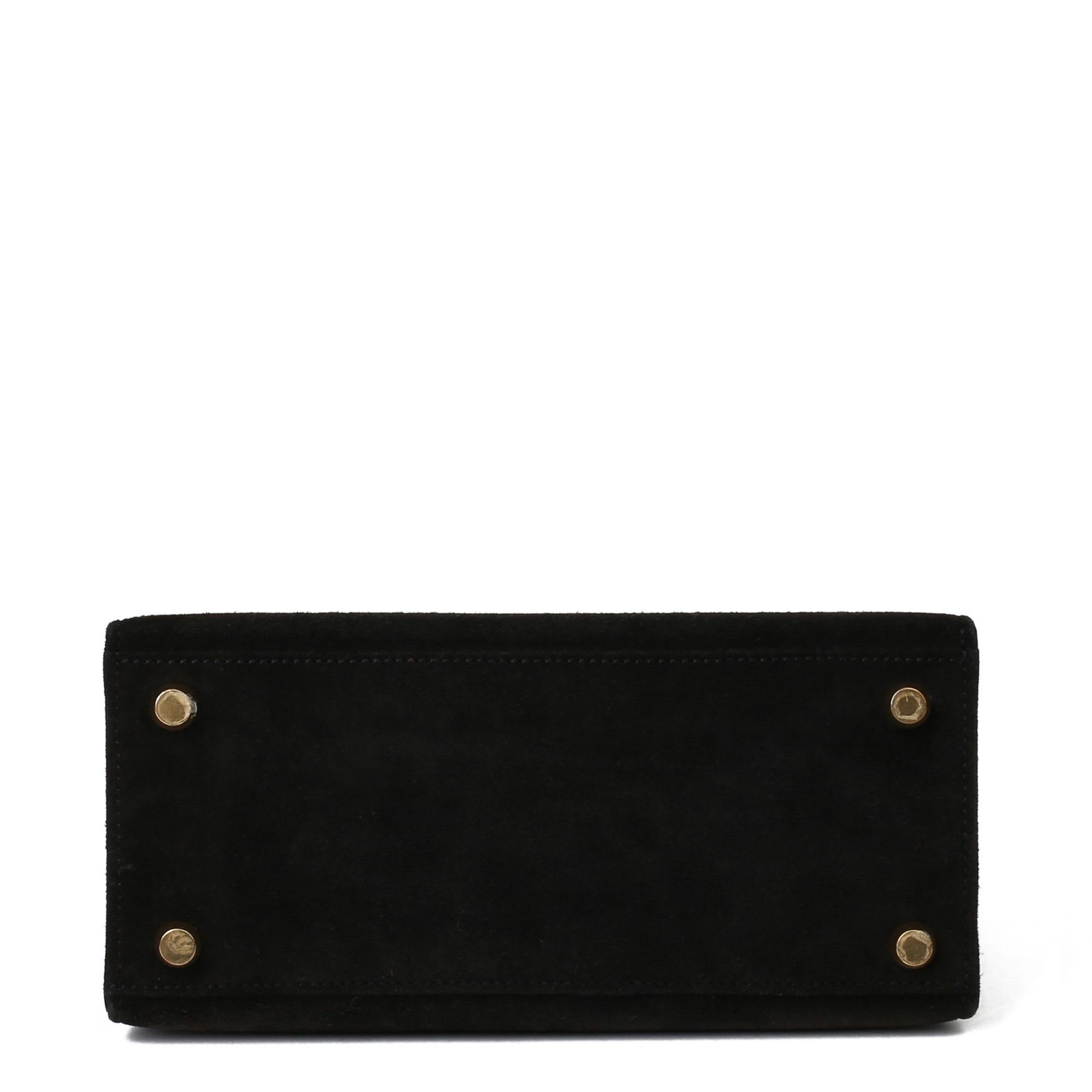 De las mujeres Hermès Framboise & Black Veau Doblis Suede Vintage Kelly 20cm Sellier en venta