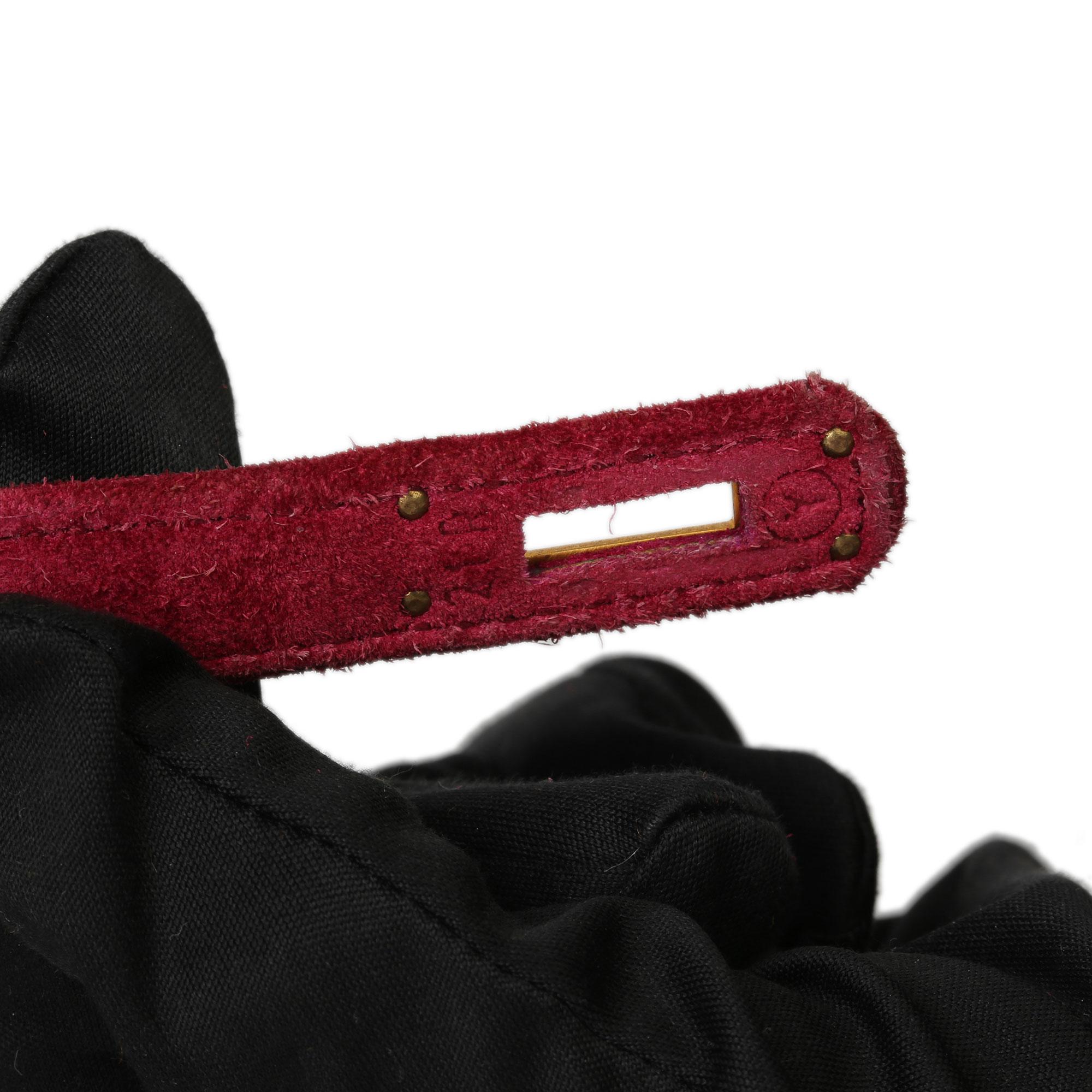 Hermès Framboise & Black Veau Doblis Suede Vintage Kelly 20cm Sellier en venta 3