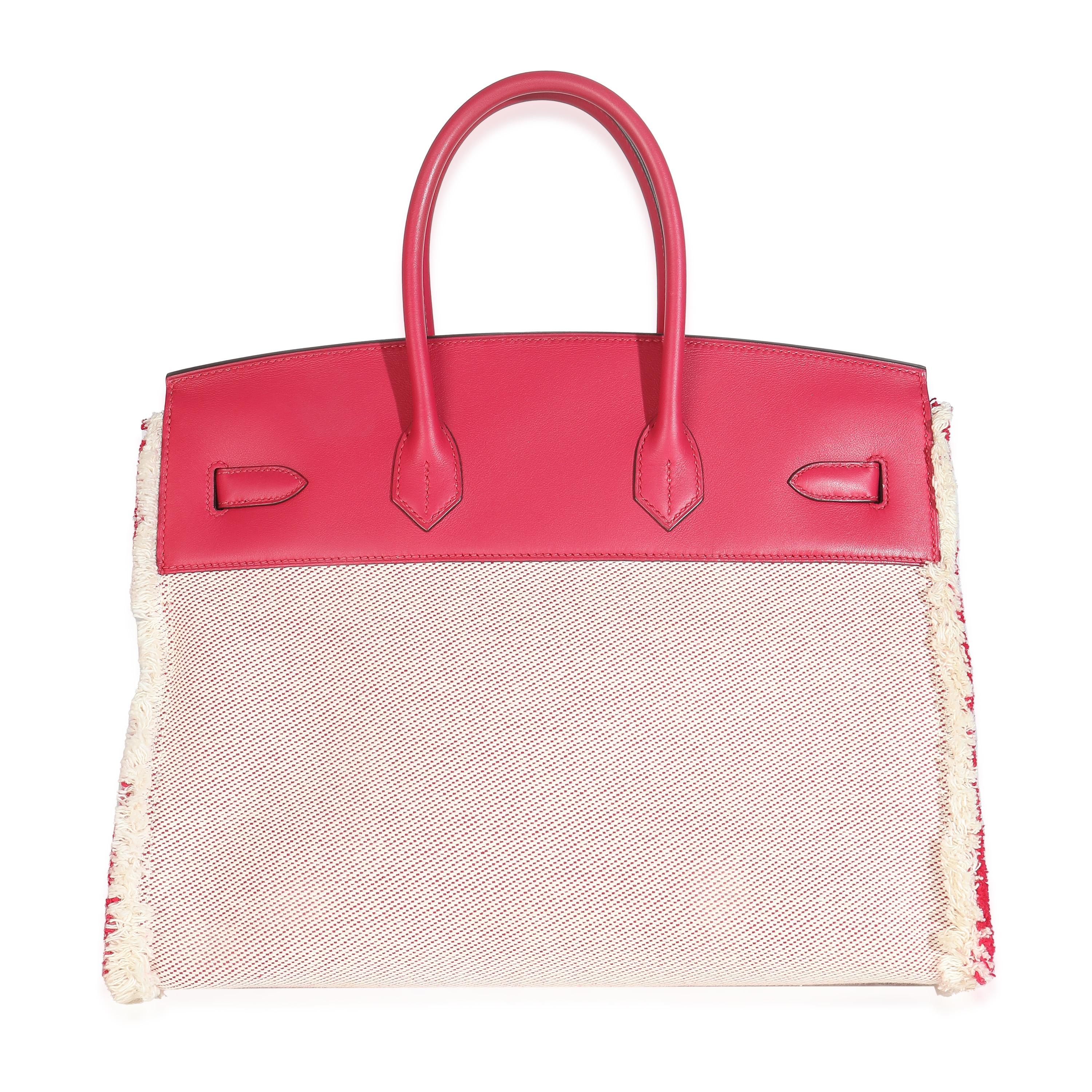 Hermès Framboise Ecru Swift Twill H Fray Fray Birkin 35 PHW
SKU: Z148214

Beschreibung des Zustands: Die schwer fassbare Birkin Bag von Hermès wurde entworfen, nachdem der damalige künstlerische Leiter Jean-Louis Dumas auf einem Flug von Paris nach
