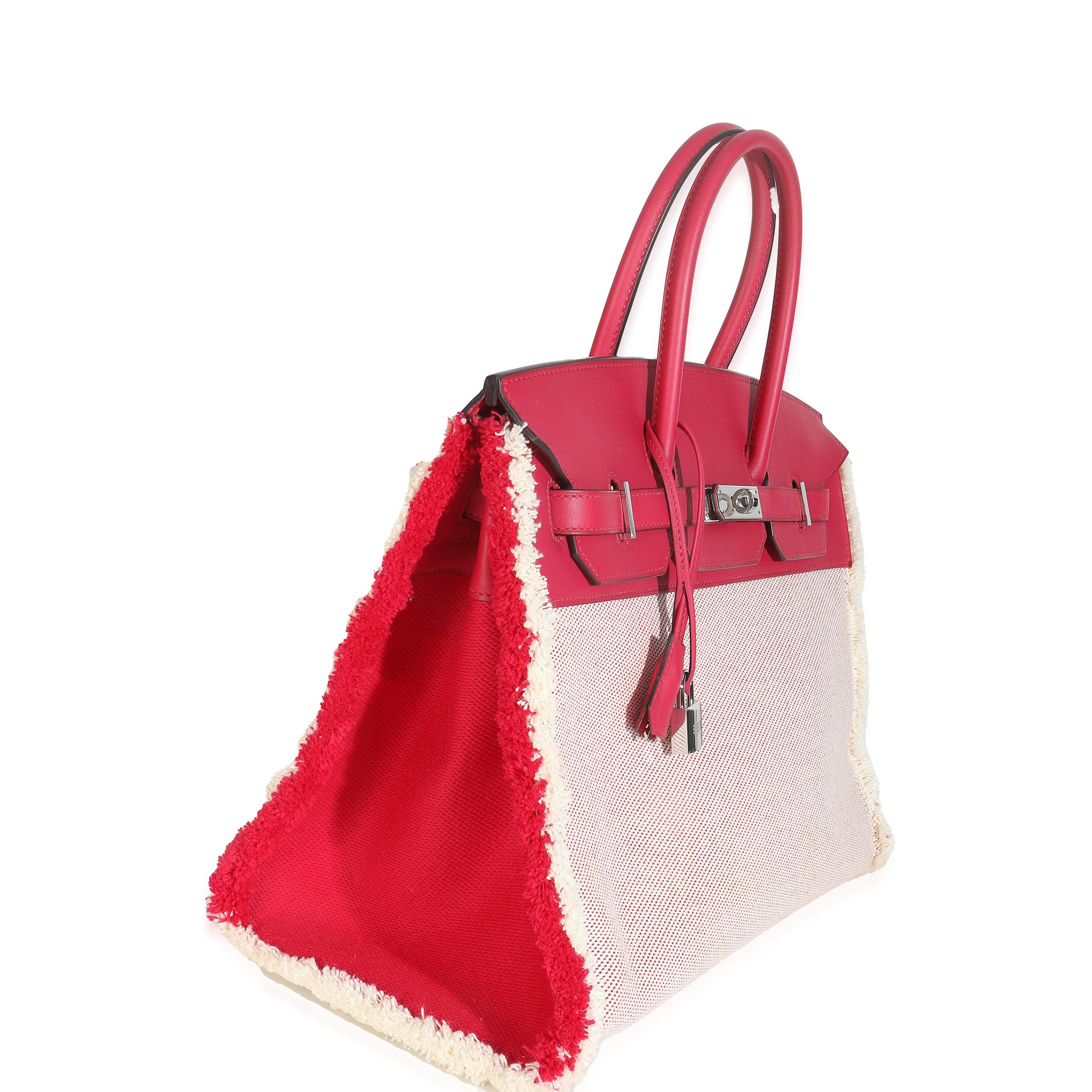 Hermès Framboise Ecru Swift Twill H Fray Fray Birkin 35 PHW (Beige) im Angebot