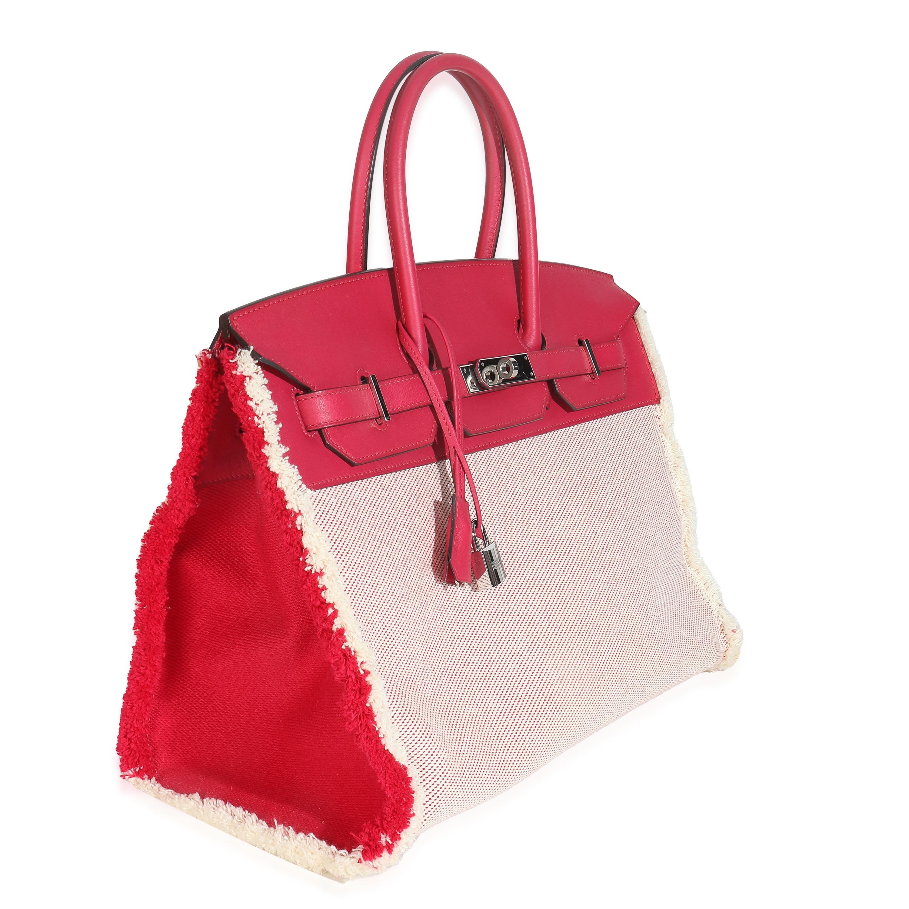 Hermès Framboise Ecru Swift Twill H Fray Fray Birkin 35 PHW im Zustand „Hervorragend“ im Angebot in New York, NY