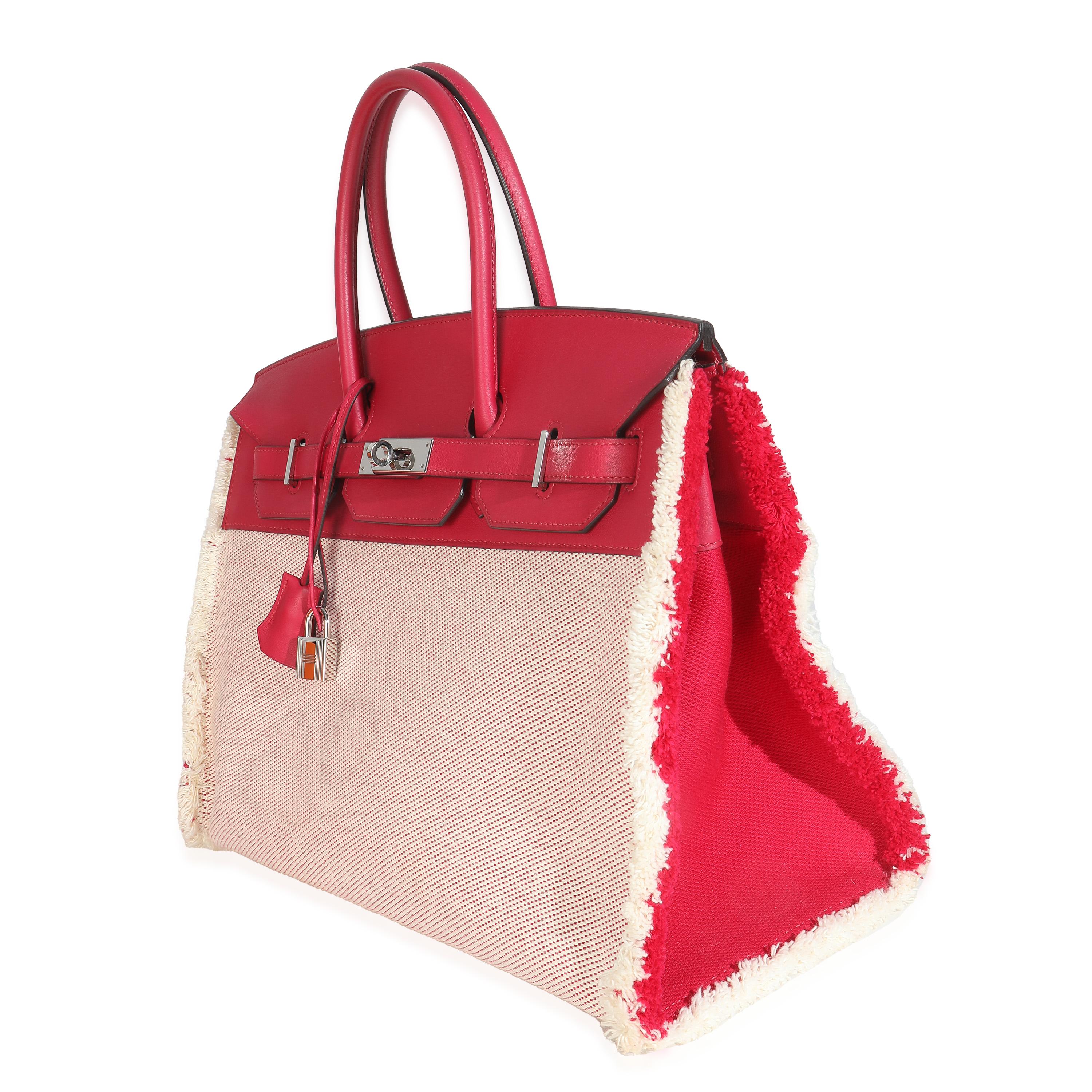 Hermès Framboise Ecru Swift Twill H Fray Fray Birkin 35 PHW für Damen oder Herren im Angebot