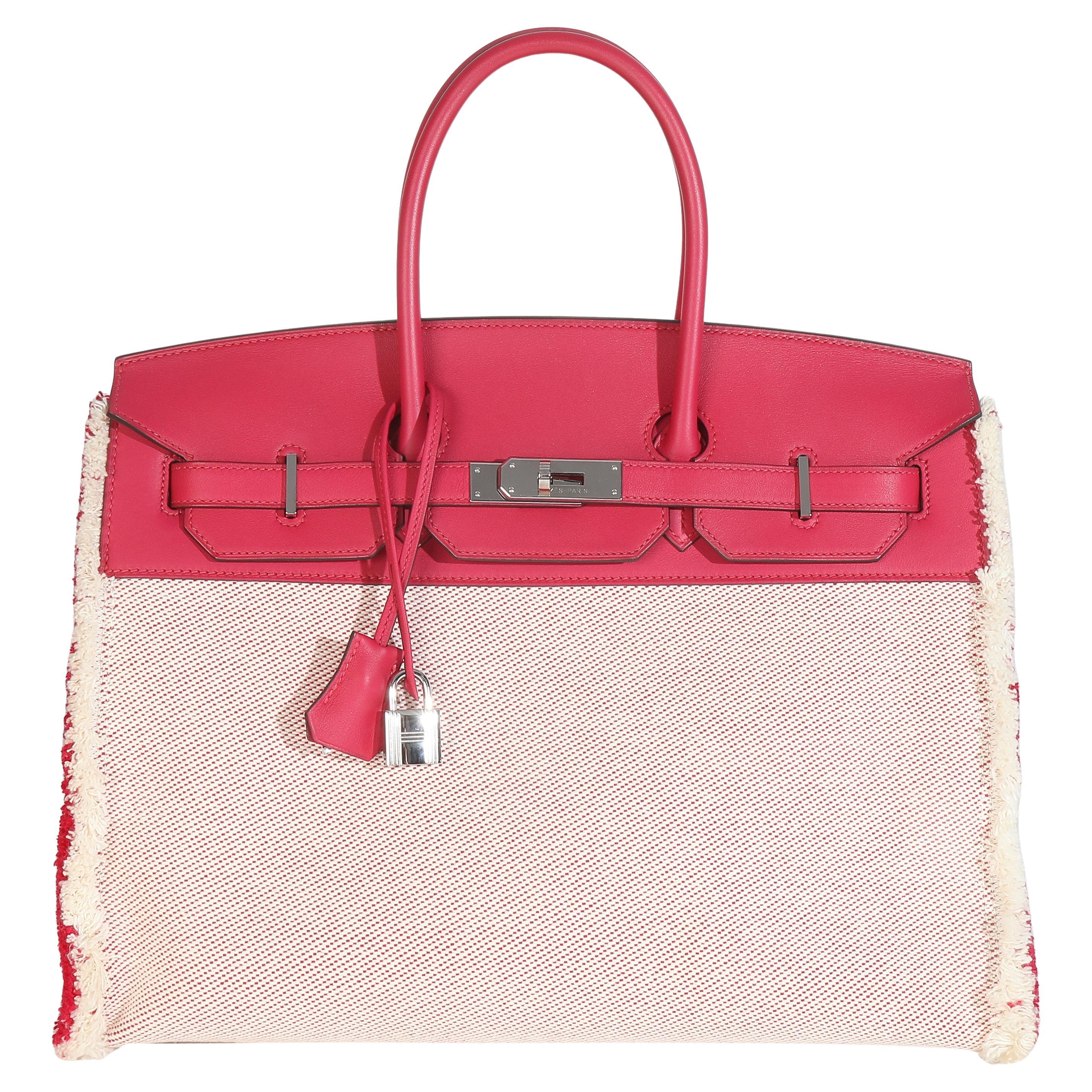 Hermès Framboise Ecru Swift Twill H Fray Fray Birkin 35 PHW im Angebot