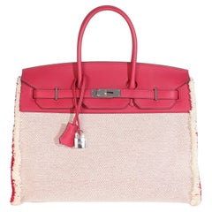Hermès Framboise Ecru Swift Twill H Fray Fray Birkin 35 PHW