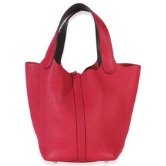 Hermès Framboise Rouge Sellier Clemence Eclat Picotin 18 PHW