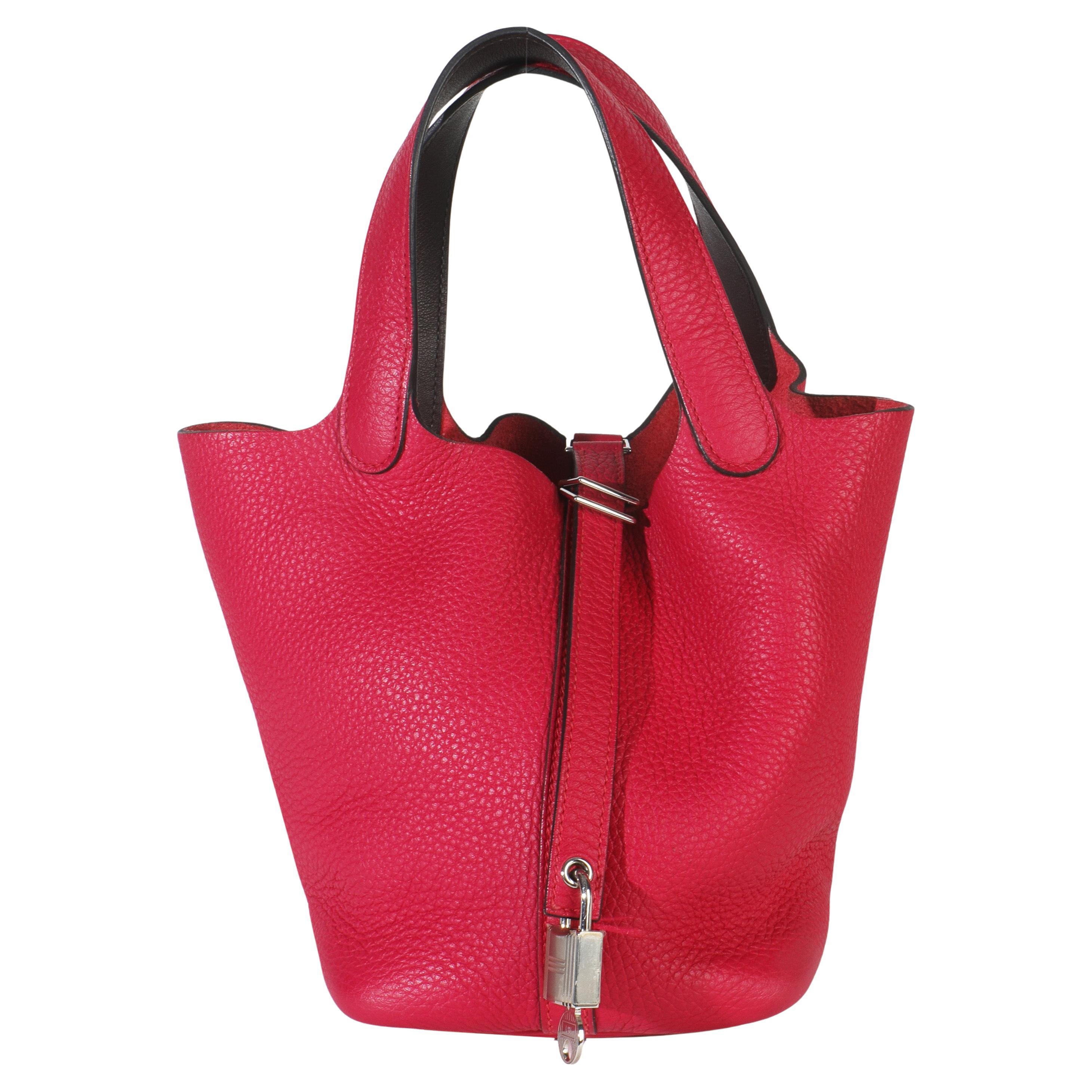Hermès Framboise Rouge Sellier Clemence Eclat Picotin 18 PHW
