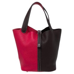 Hermes Framboise/Rouge Sellier Clemence Leather Picotin Lock Tressage MM Bag