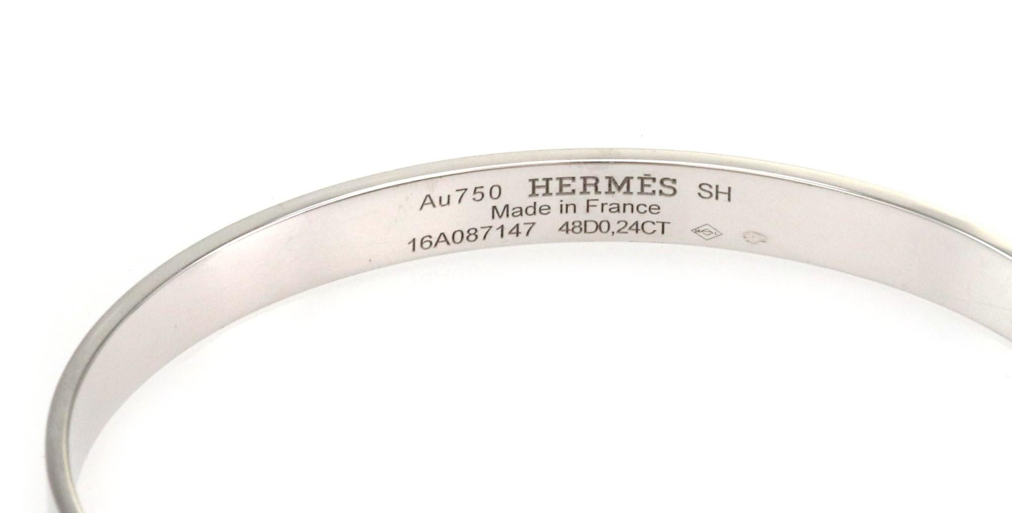 Modern Hermes France Collier De Chien Diamond 18k White Gold Bangle For Sale