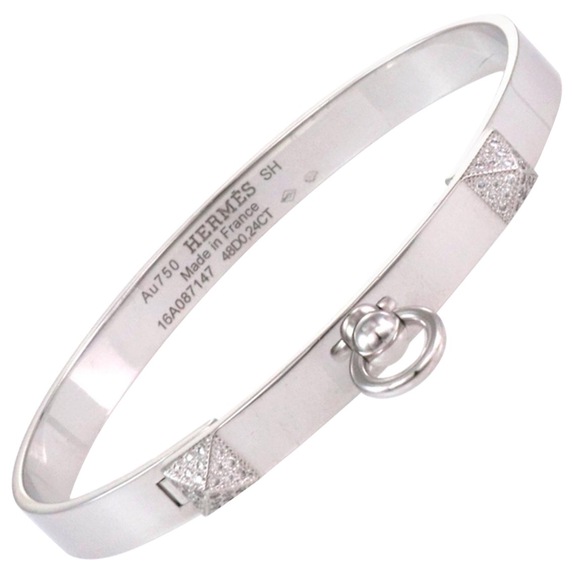 Hermes France Collier de Chien Diamond 18k White Gold Bangle