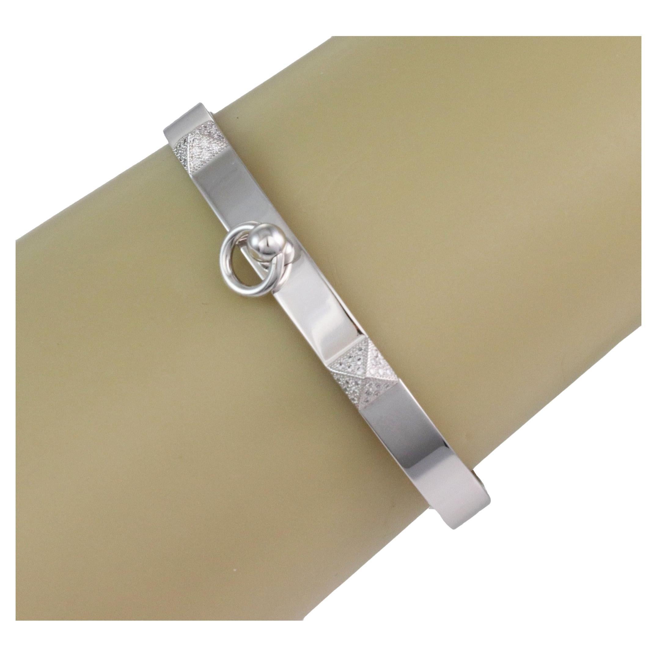 Hermes France Collier De Chien Diamond 18k White Gold Bangle en vente