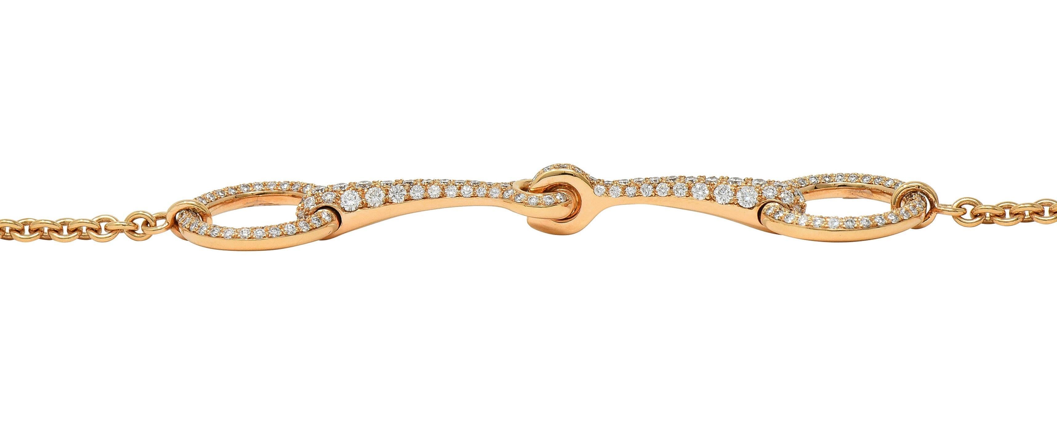 Hermés France Diamond 18 Karat Rose Gold Filet D'Or Horsebit Bracelet For Sale 5