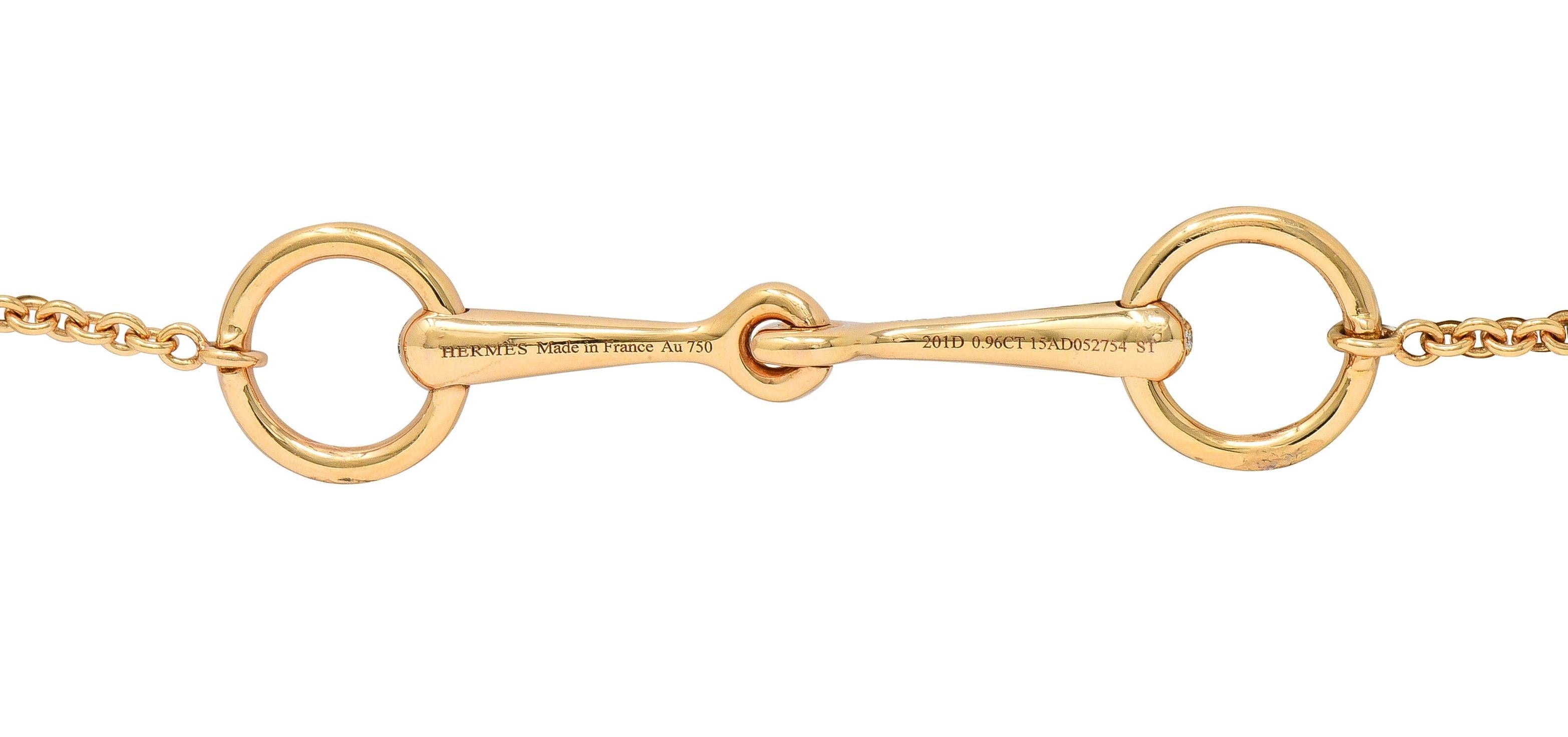 Hermés France Diamond 18 Karat Rose Gold Filet D'Or Horsebit Bracelet For Sale 6
