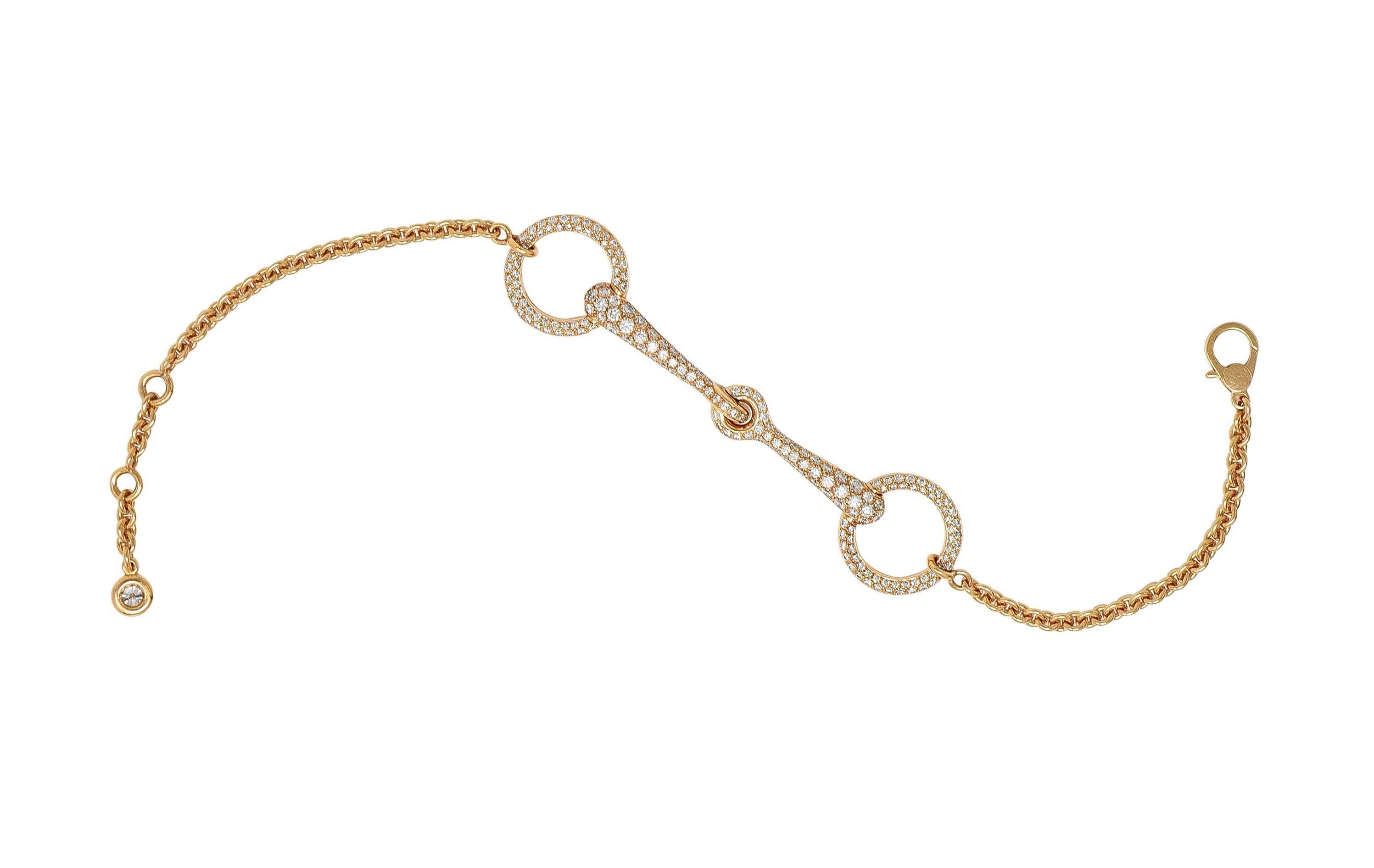 Hermés France Diamond 18 Karat Rose Gold Filet D'Or Horsebit Bracelet For Sale 7