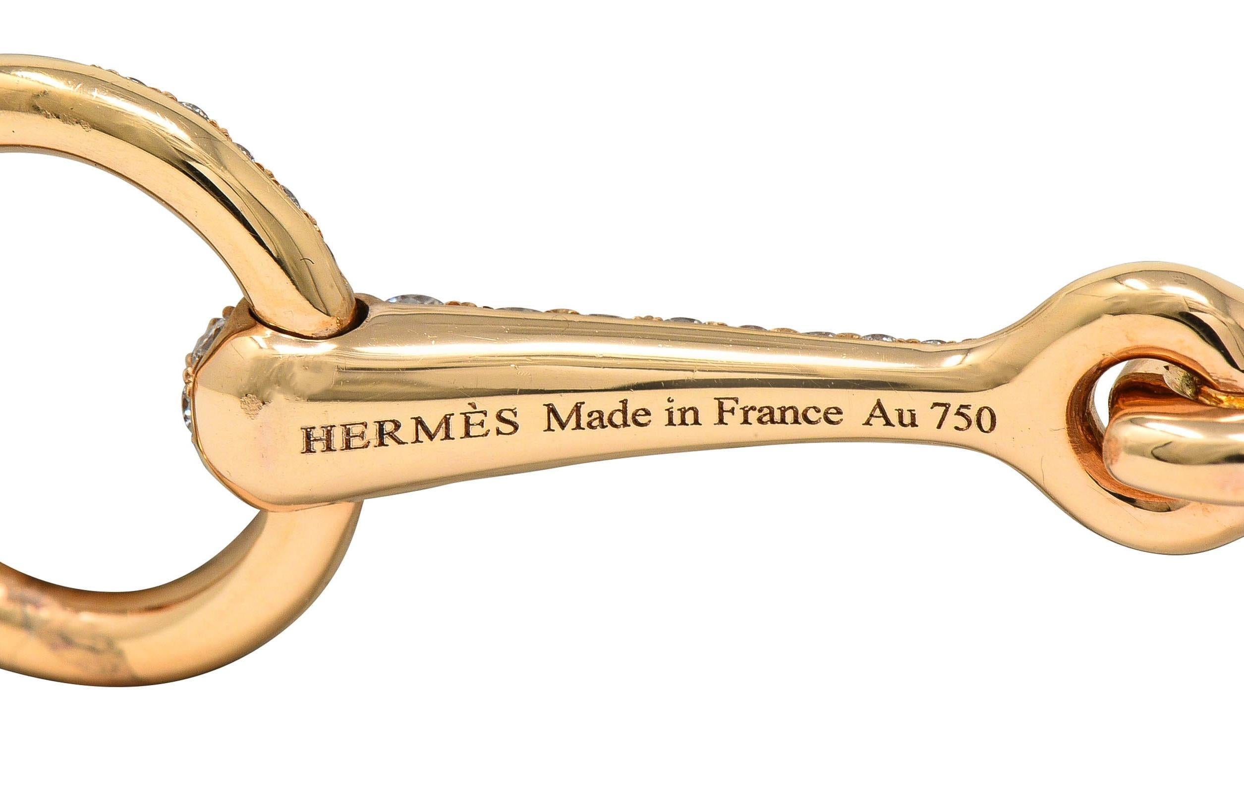 Hermés France Diamond 18 Karat Rose Gold Filet D'Or Horsebit Bracelet For Sale 2