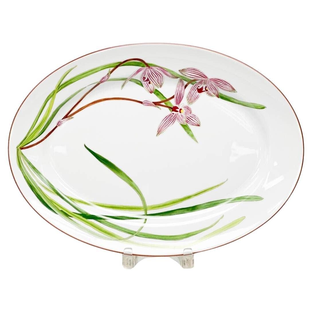  Hermes France Porcelain Serving Tray in Jardin des Orchidees For Sale