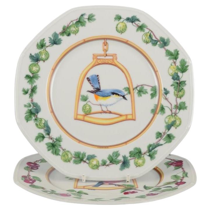 Hermès, Francia. Dos platos de porcelana con motivos de pájaros. Finales del siglo XX