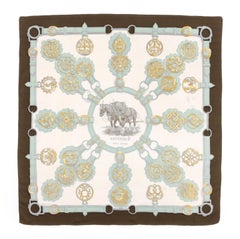HERMES Francoise De La Perriere "Cuivreries" Olive Brown Equestrian Silk Scarf