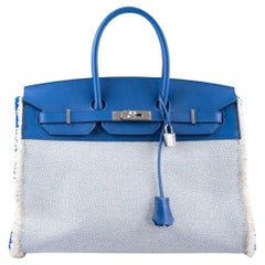 Hermès Fray Fray Birkin 35 Blue France Swift & Toile H Bag